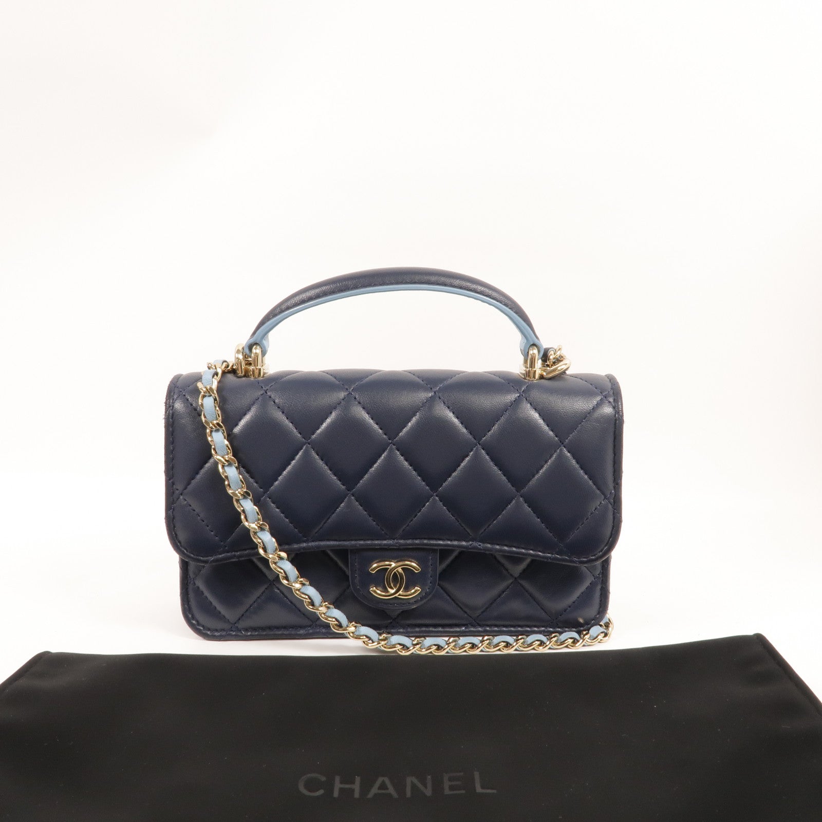 CHANEL 羊皮皮革Mini Flap手挽肩背兩用袋
