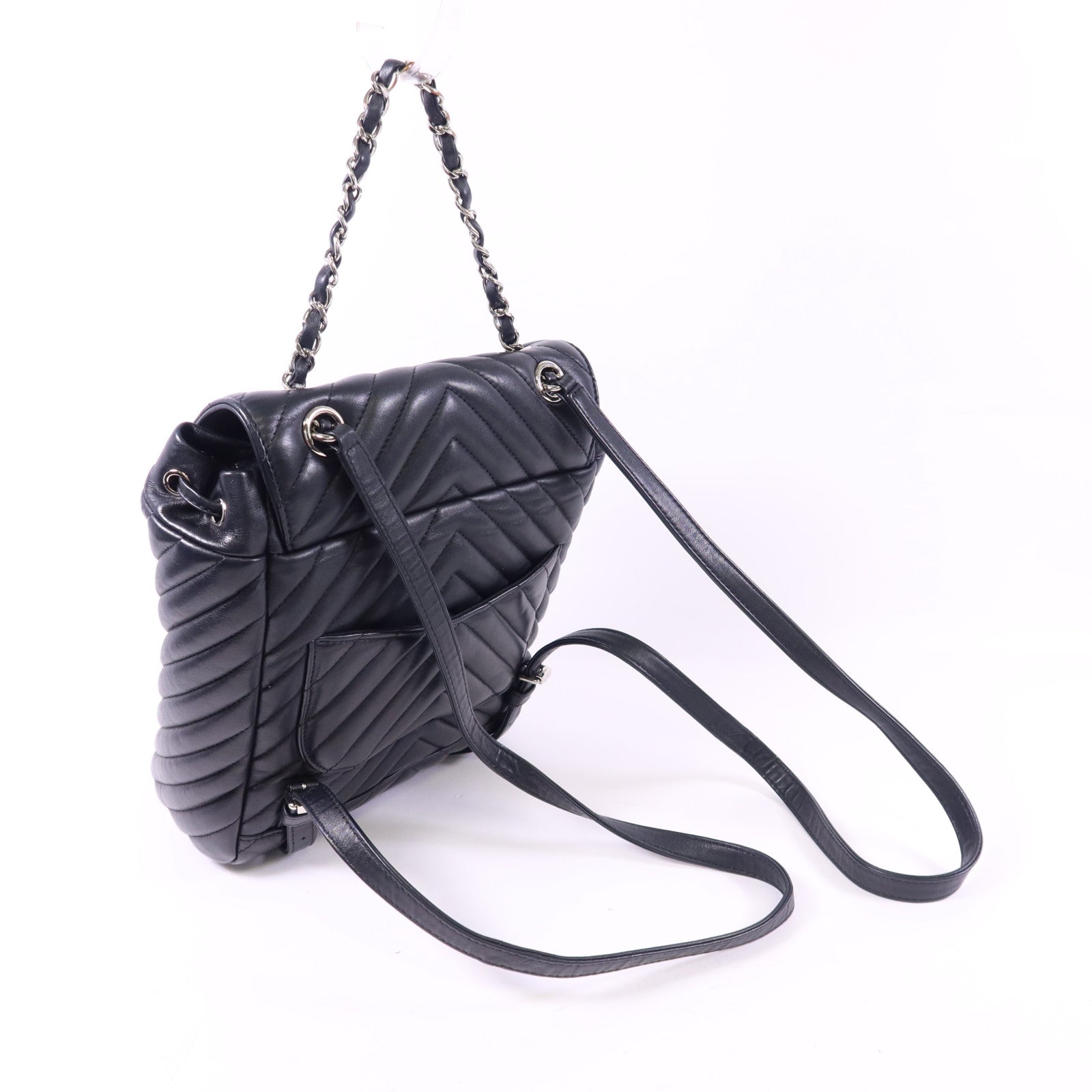 CHANEL 羊皮皮革Backpack銀扣背包