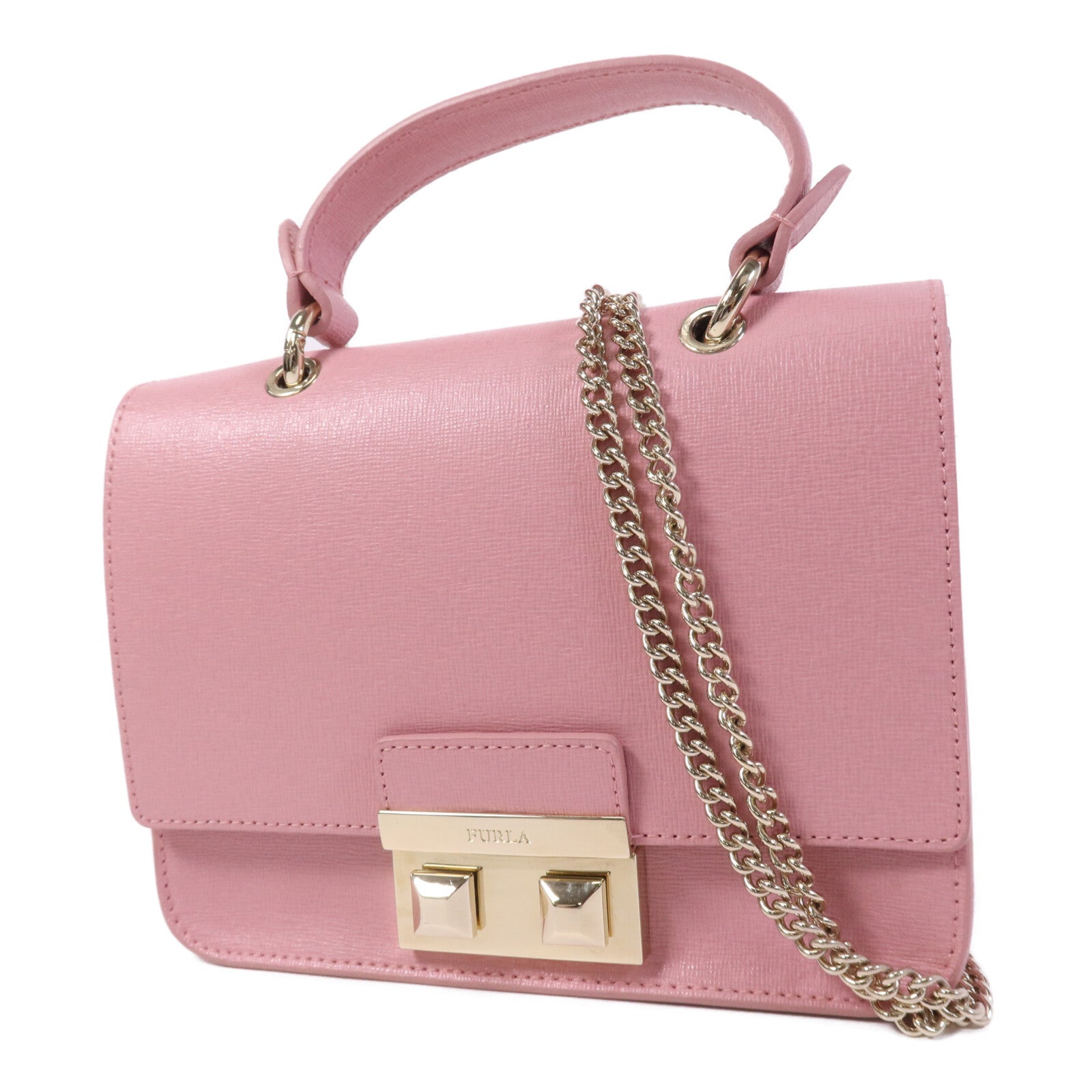Furla 牛皮皮革Chain Shoulder Bag金扣鏈帶手挽肩背兩用袋