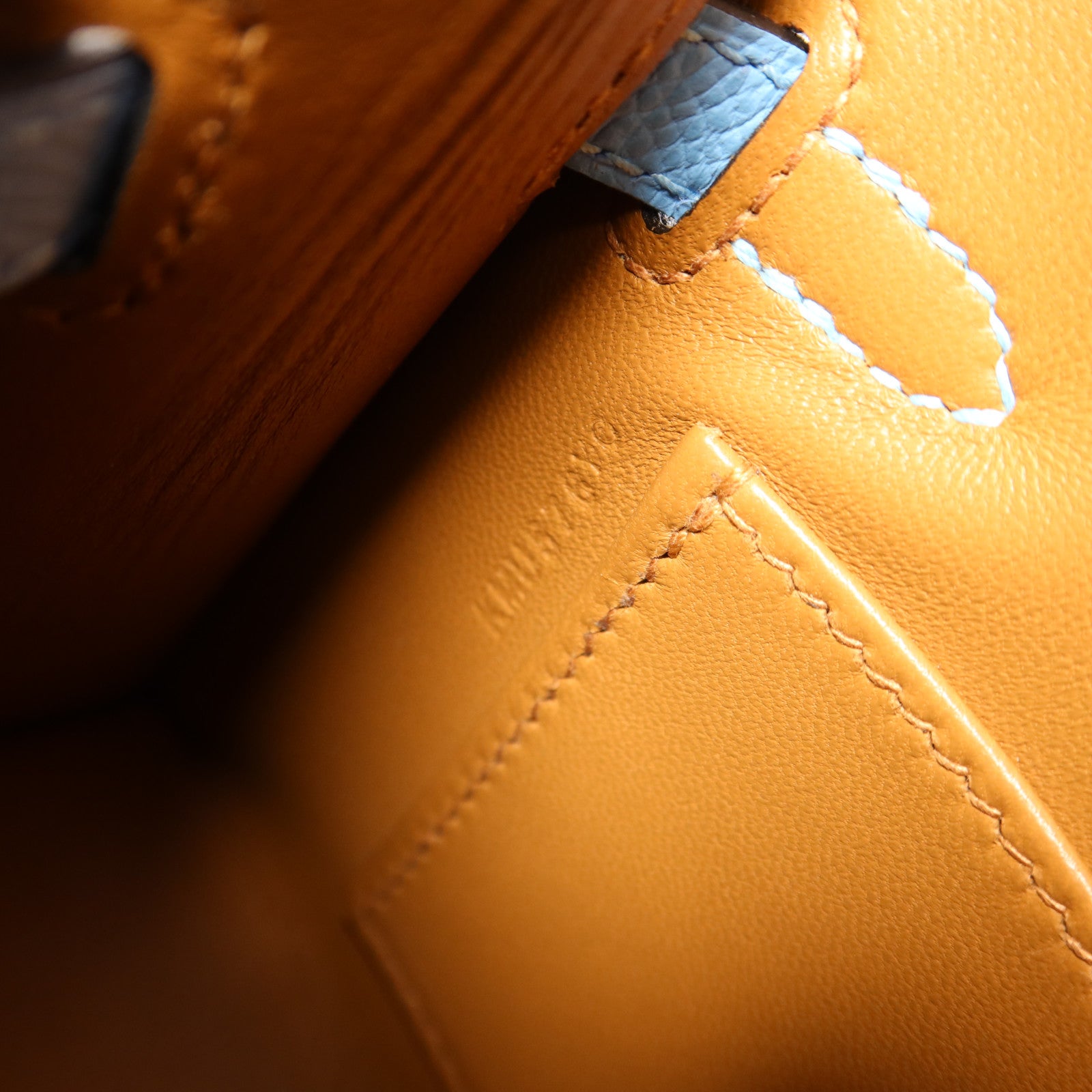 HERMES Epsom皮革Mini Kelly銀扣手挽肩背兩用袋Gold/Ecorce/Celeste