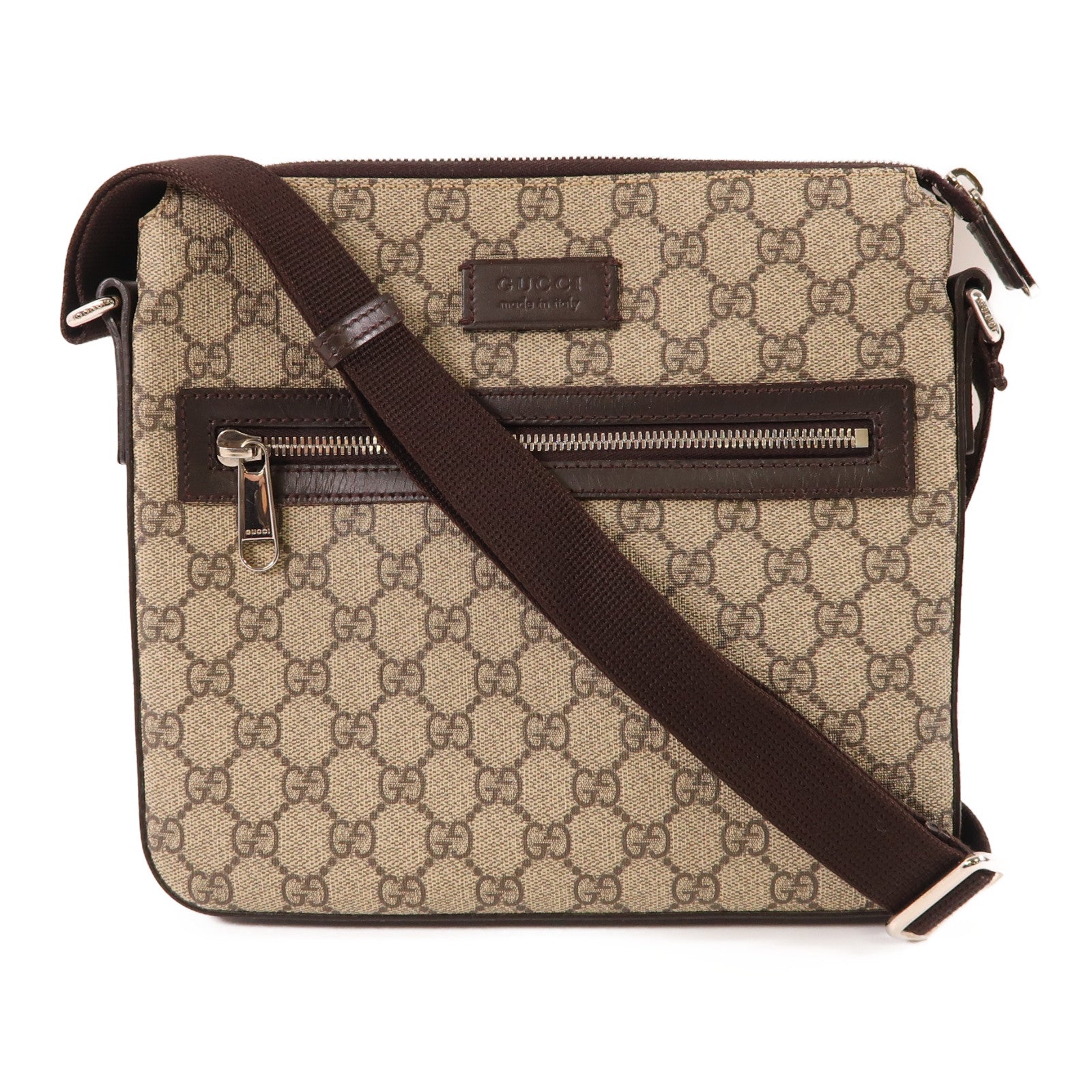 GUCCI 塗層帆布Gucci Signature銀扣肩背袋