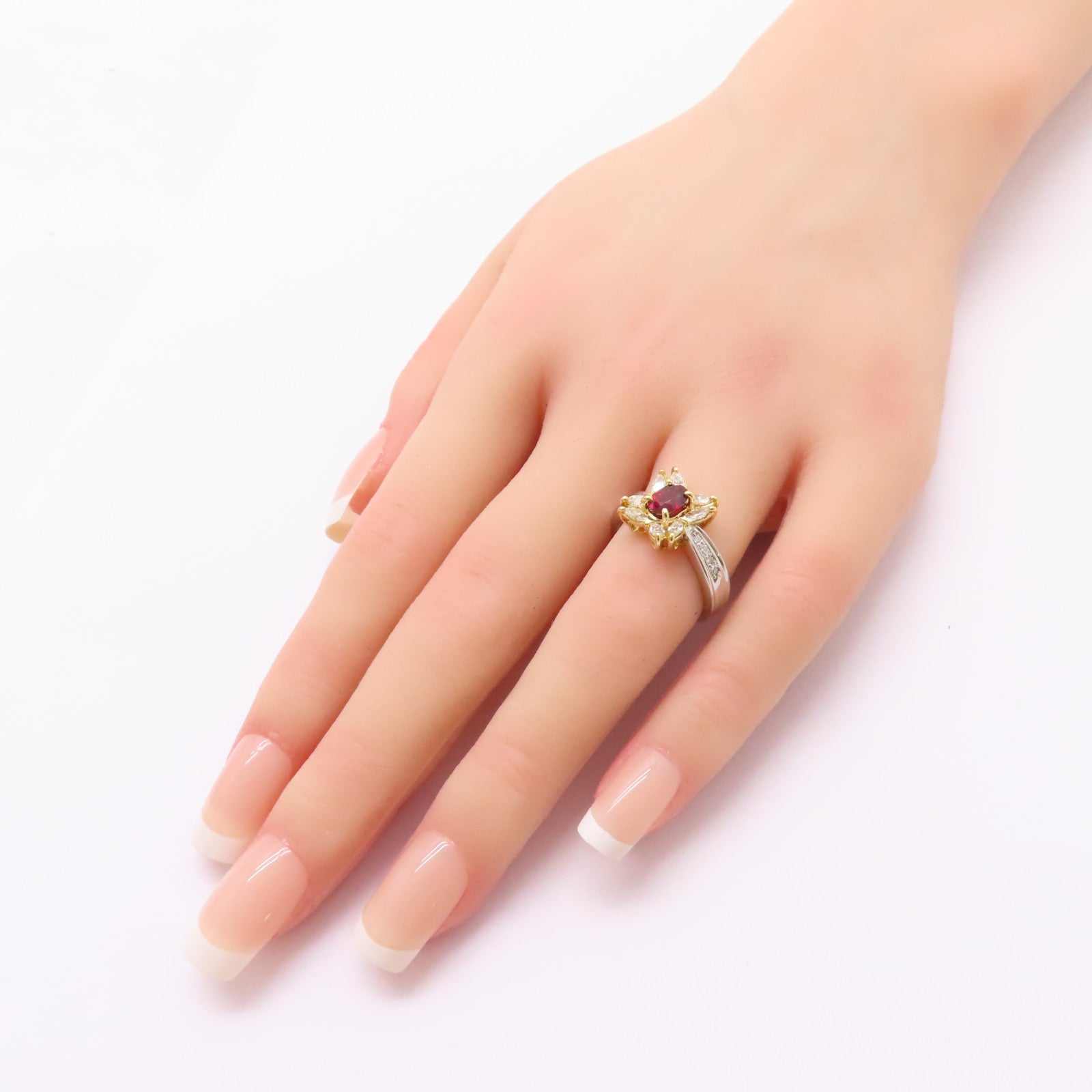 JEWELRY 【激減優惠】18K黃金/PT900鉑金Ruby Diamond Ring 0.63ct紅寶石/0.80ct鑽石戒指US#6