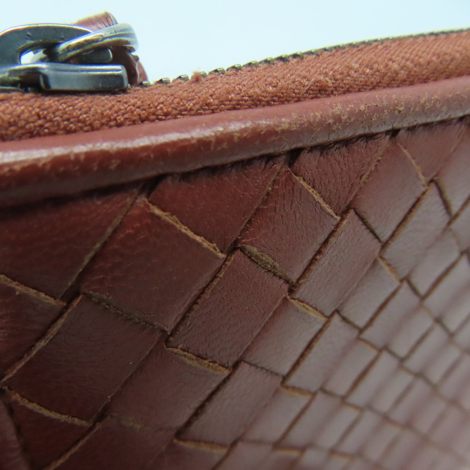 BOTTEGA VENETA 【激減優惠】織紋皮革Long Wallet銀扣長錢包啡色