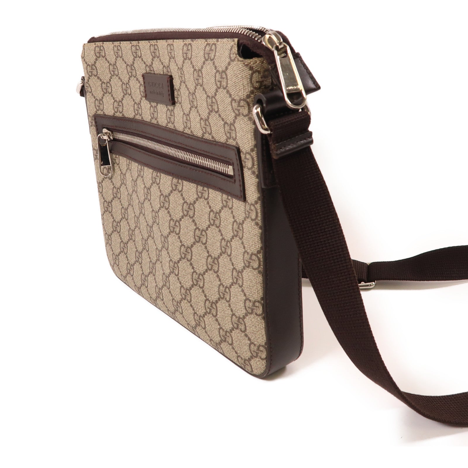 GUCCI 塗層帆布Gucci Signature銀扣肩背袋