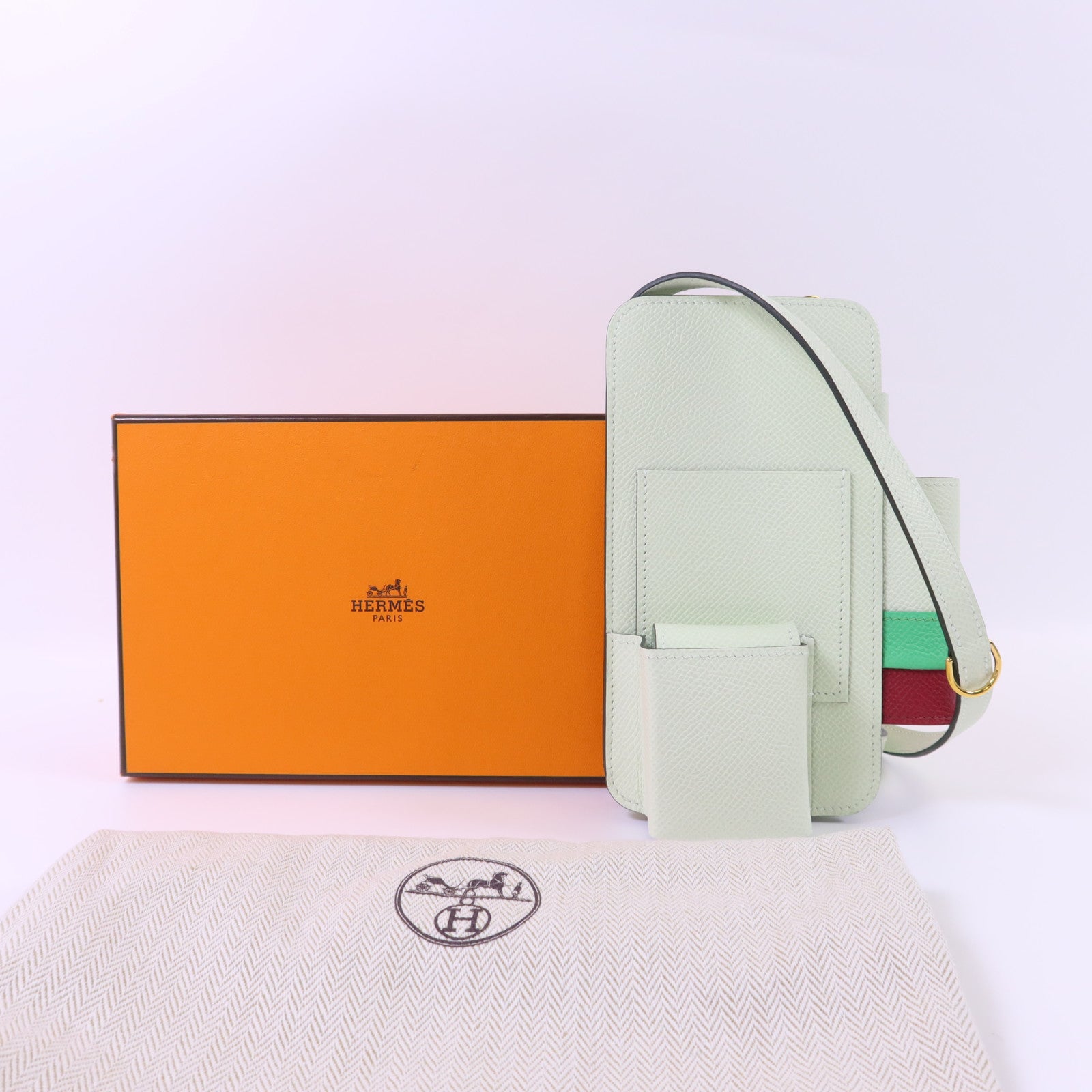 HERMES Epsom皮革Hermesway金扣肩背袋Vert Fizz/Rubis/Vert Comics