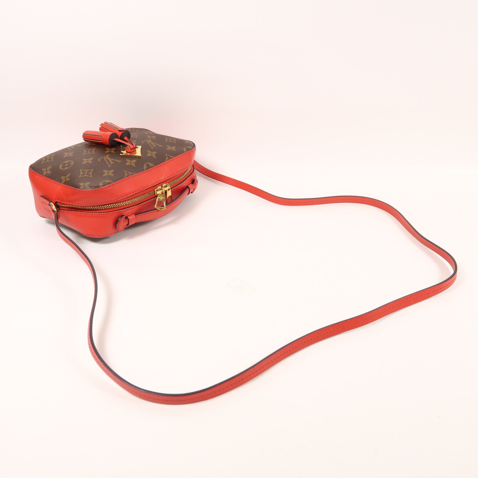 LOUIS VUITTON Monogram Saintonge金扣手挽肩背兩用袋棕色/紅色
