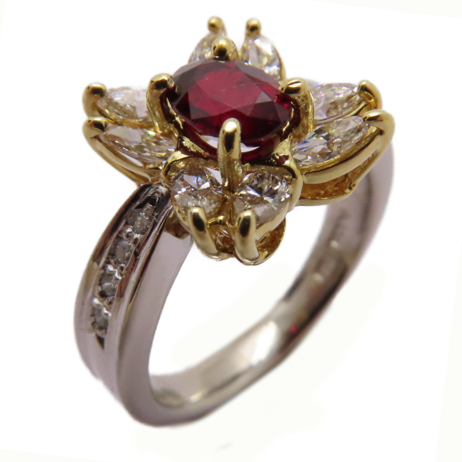 JEWELRY 【激減優惠】18K黃金/PT900鉑金Ruby Diamond Ring 0.63ct紅寶石/0.80ct鑽石戒指US#6
