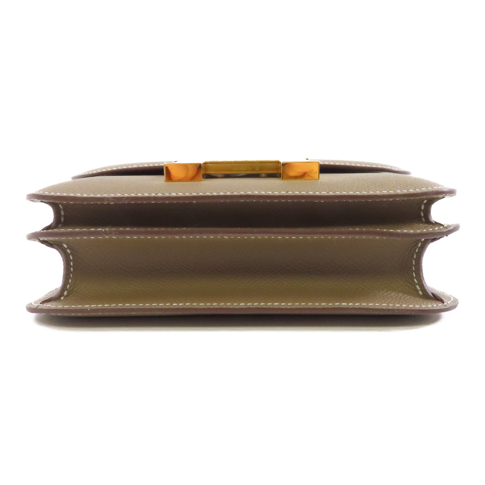 HERMES Epsom皮革Constance Mini金扣肩Etoupe背袋米灰色