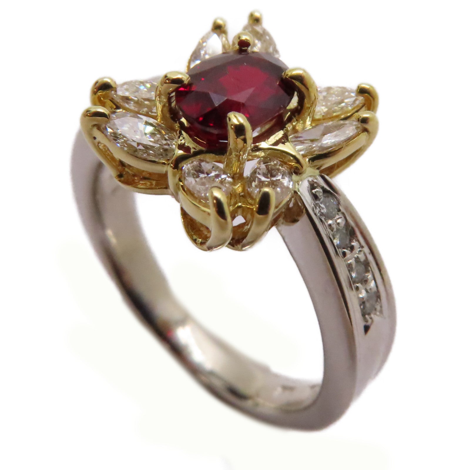 JEWELRY 【激減優惠】18K黃金/PT900鉑金Ruby Diamond Ring 0.63ct紅寶石/0.80ct鑽石戒指US#6
