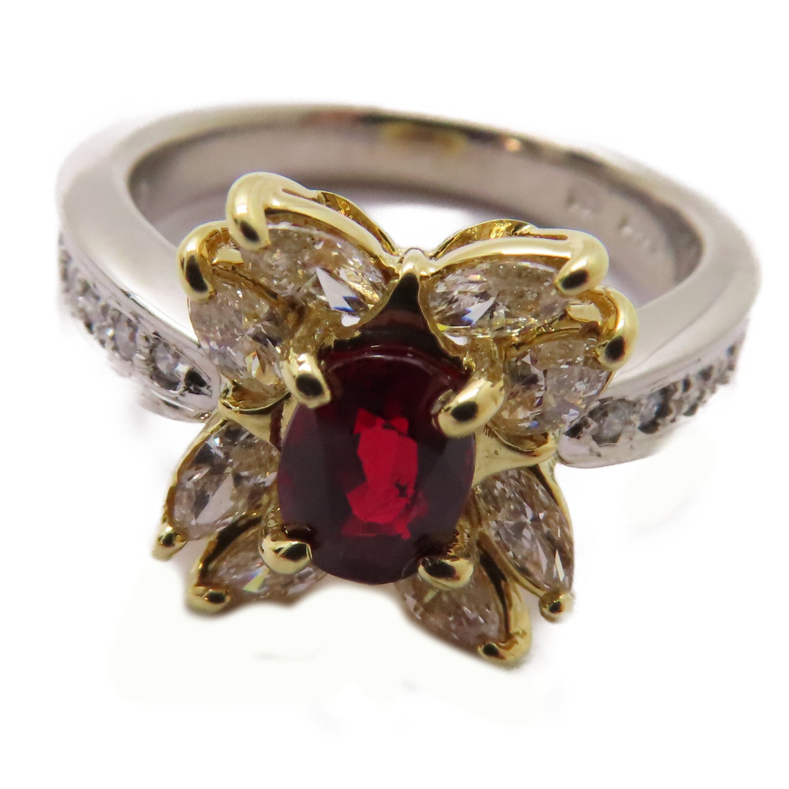 JEWELRY 【激減優惠】18K黃金/PT900鉑金Ruby Diamond Ring 0.63ct紅寶石/0.80ct鑽石戒指US#6