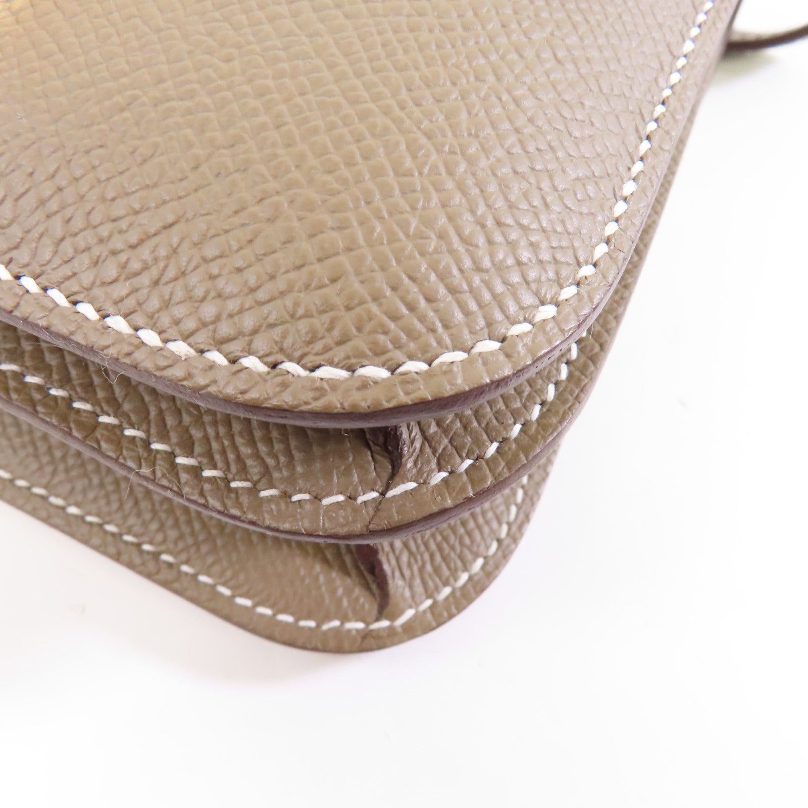 HERMES Epsom皮革Constance Mini金扣肩Etoupe背袋米灰色
