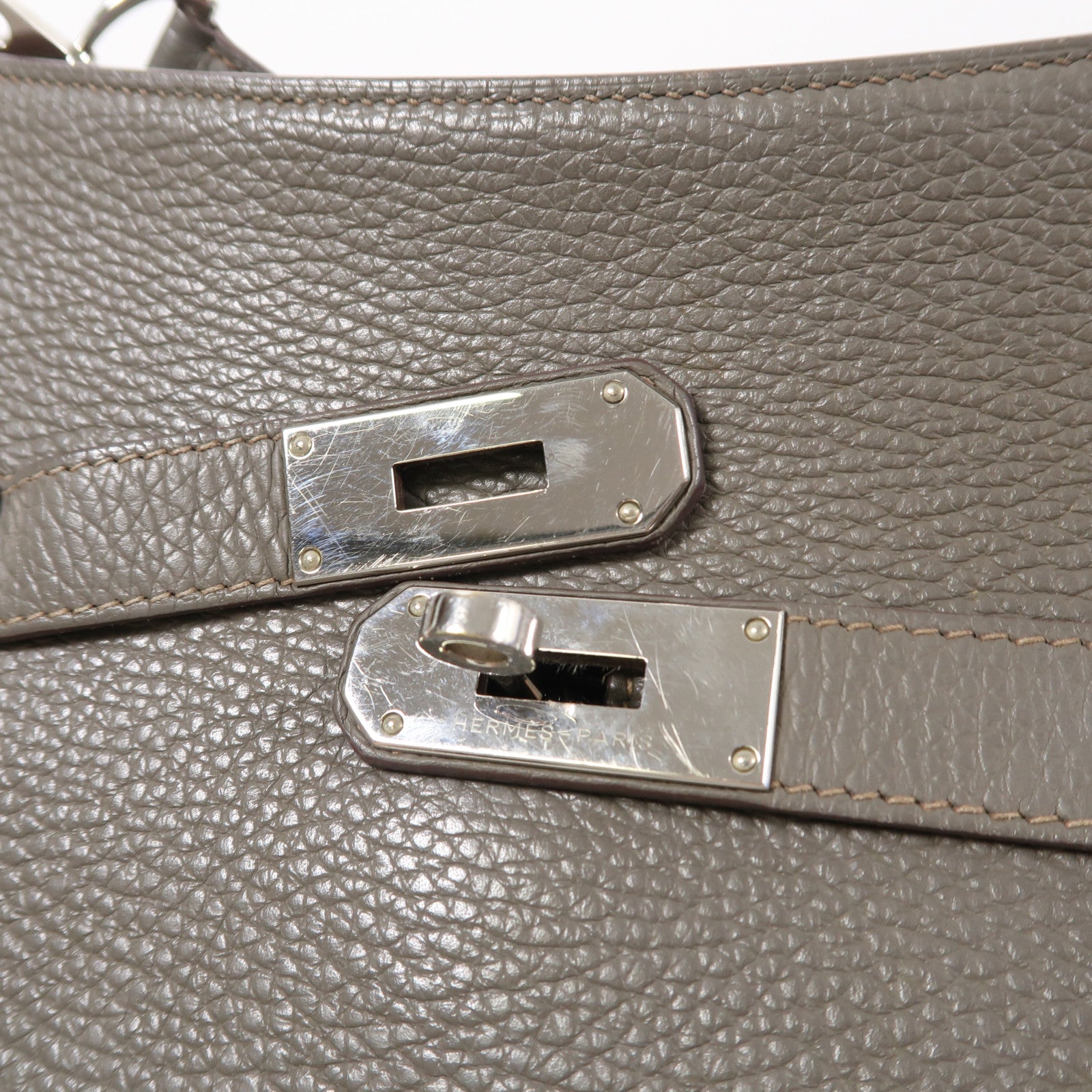 HERMES PHW Jypsiere 31 Shoulder Bag Taurillon Clemence Leather Stamp Q 8F Etain