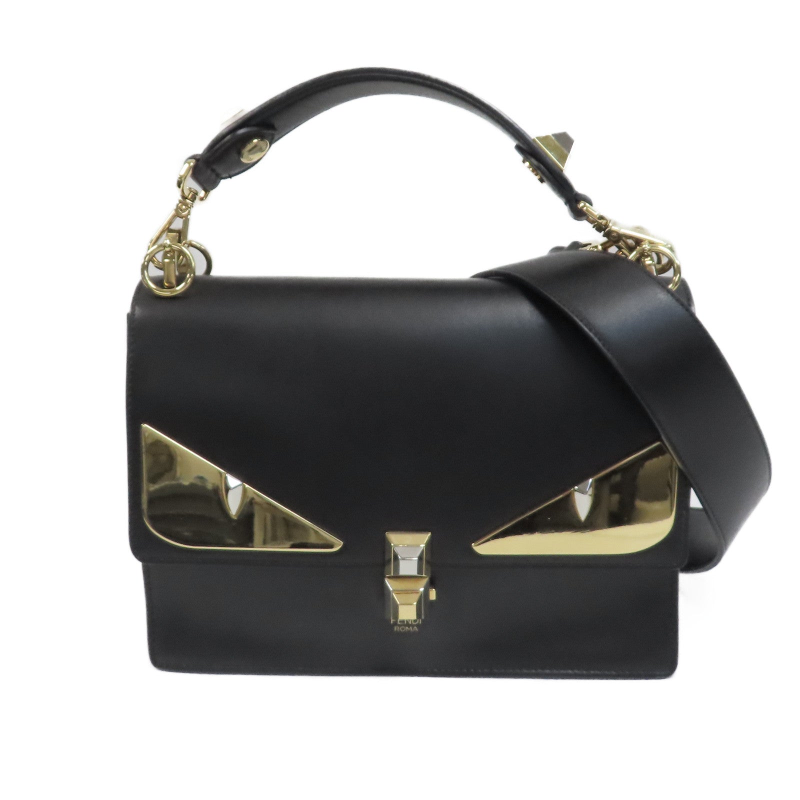 FENDI 牛皮皮革Kan I金扣手挽肩背兩用袋黑色