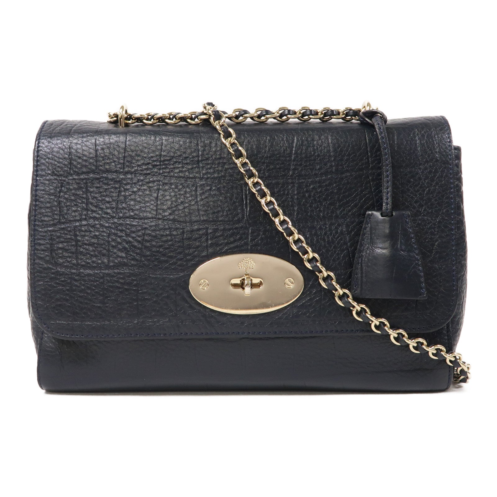 MULBERRY 牛皮皮革Chain Shoulder Bag金扣鏈帶肩背袋深藍色