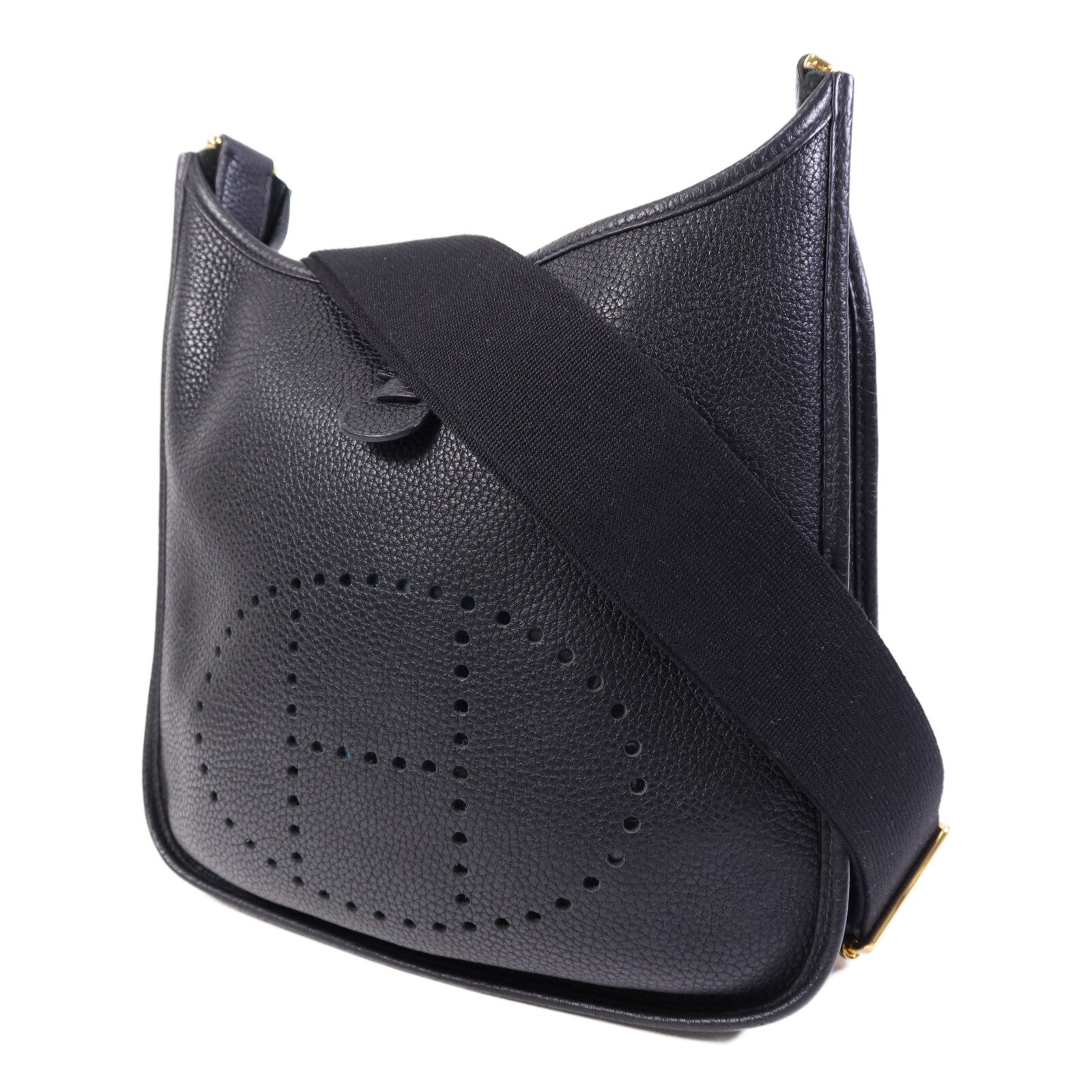 HERMES Clemence皮革Evelyne PM金扣肩背袋Noir