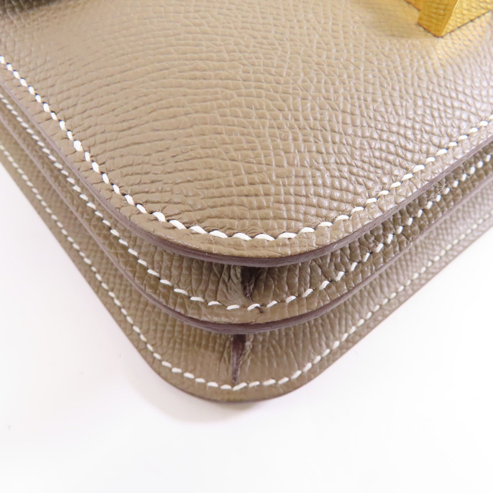 HERMES Epsom皮革Constance Mini金扣肩Etoupe背袋米灰色