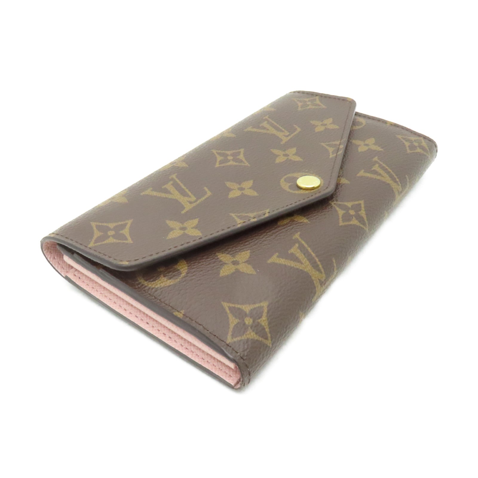 LOUIS VUITTON 【激減優惠】Monogram Sarah Wallet金扣長錢包啡色/粉紅色