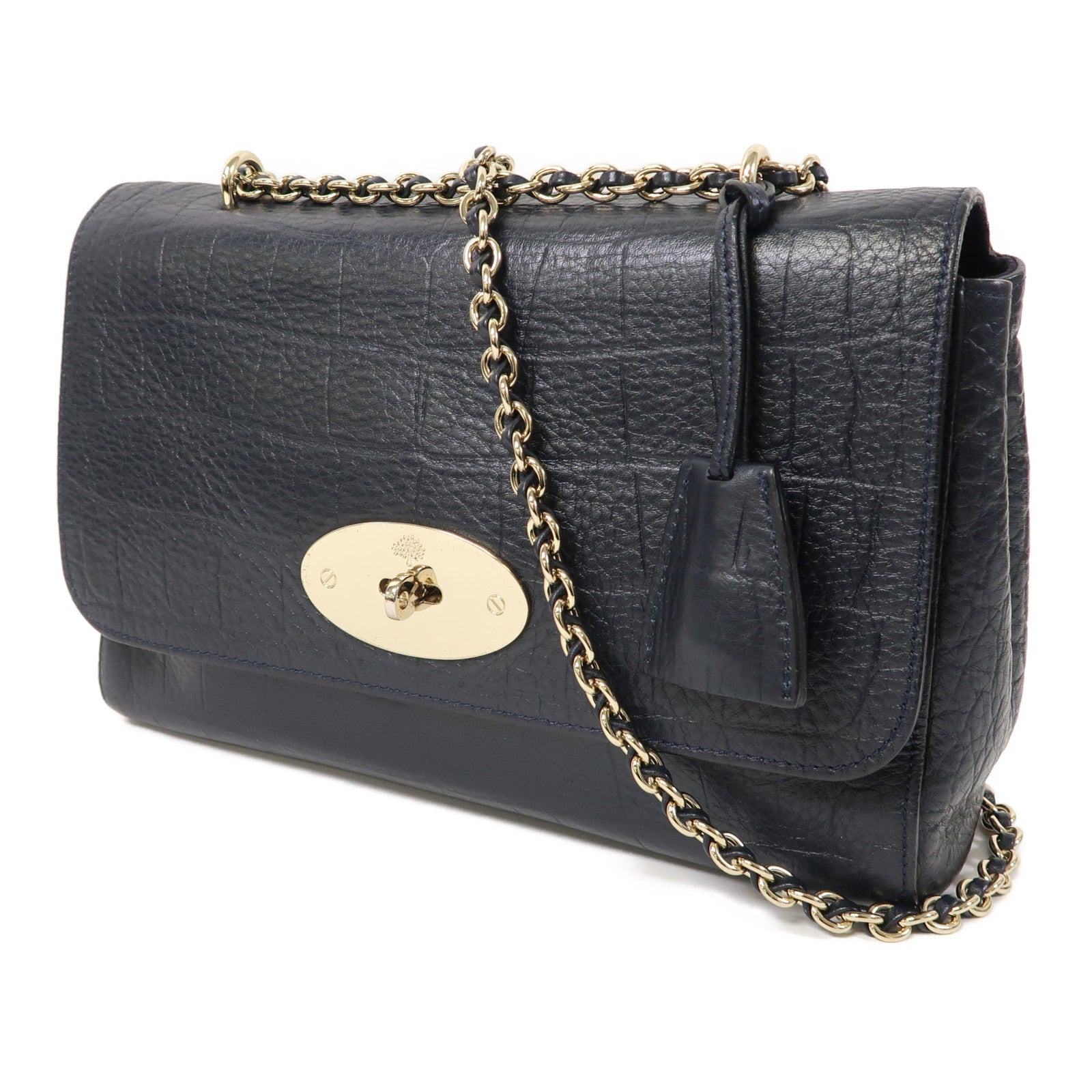 MULBERRY 牛皮皮革Chain Shoulder Bag金扣鏈帶肩背袋深藍色