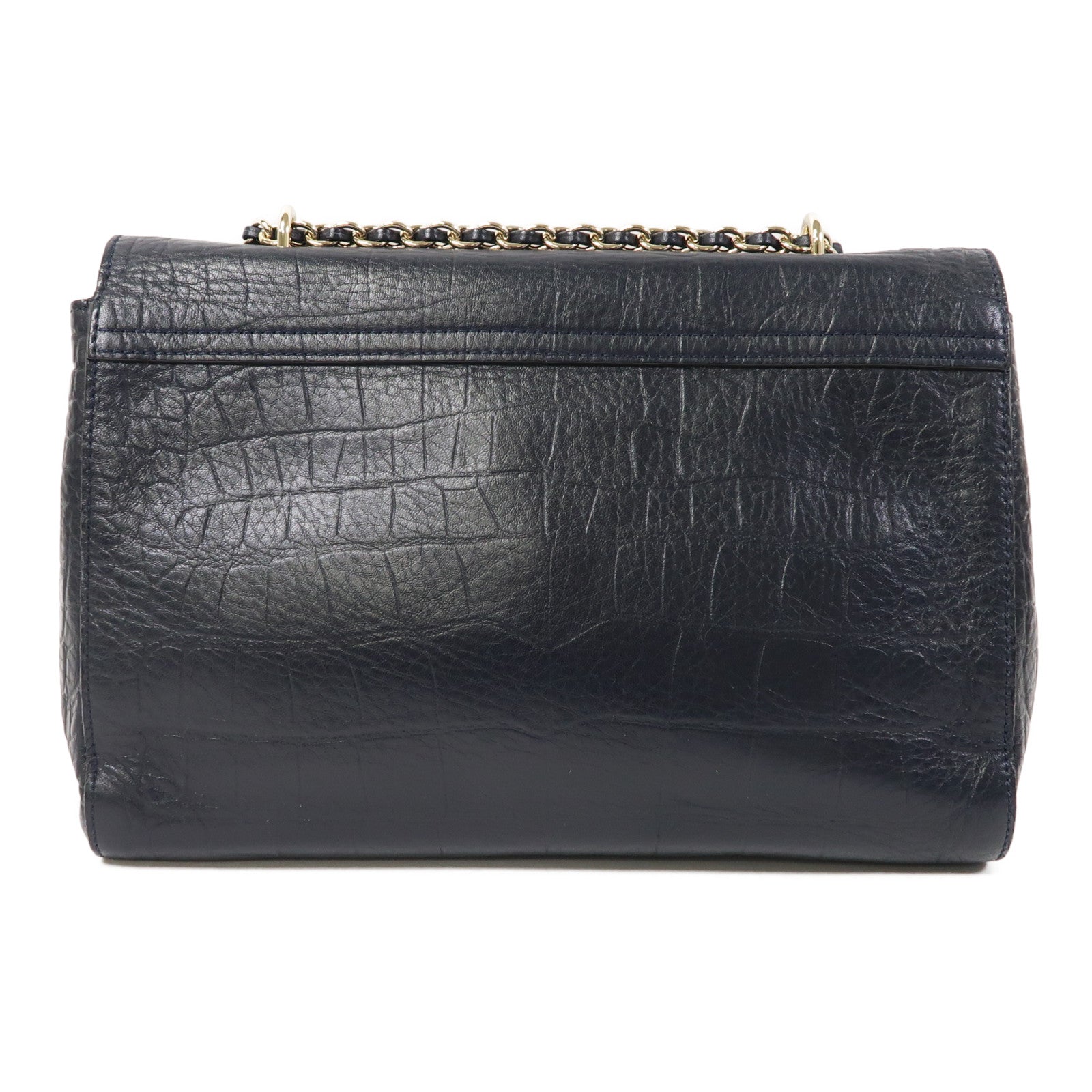 MULBERRY 牛皮皮革Chain Shoulder Bag金扣鏈帶肩背袋深藍色