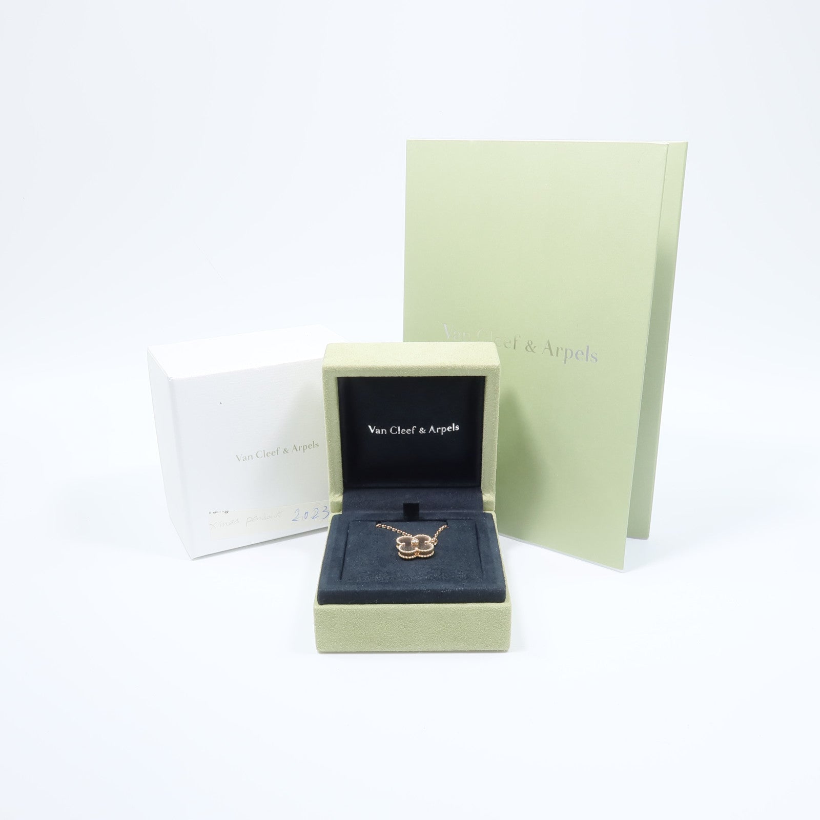 Van Cleef & Arpels 18K玫瑰金Vintage Alhambra 2023 Holiday銀曜石/鑽石項鍊