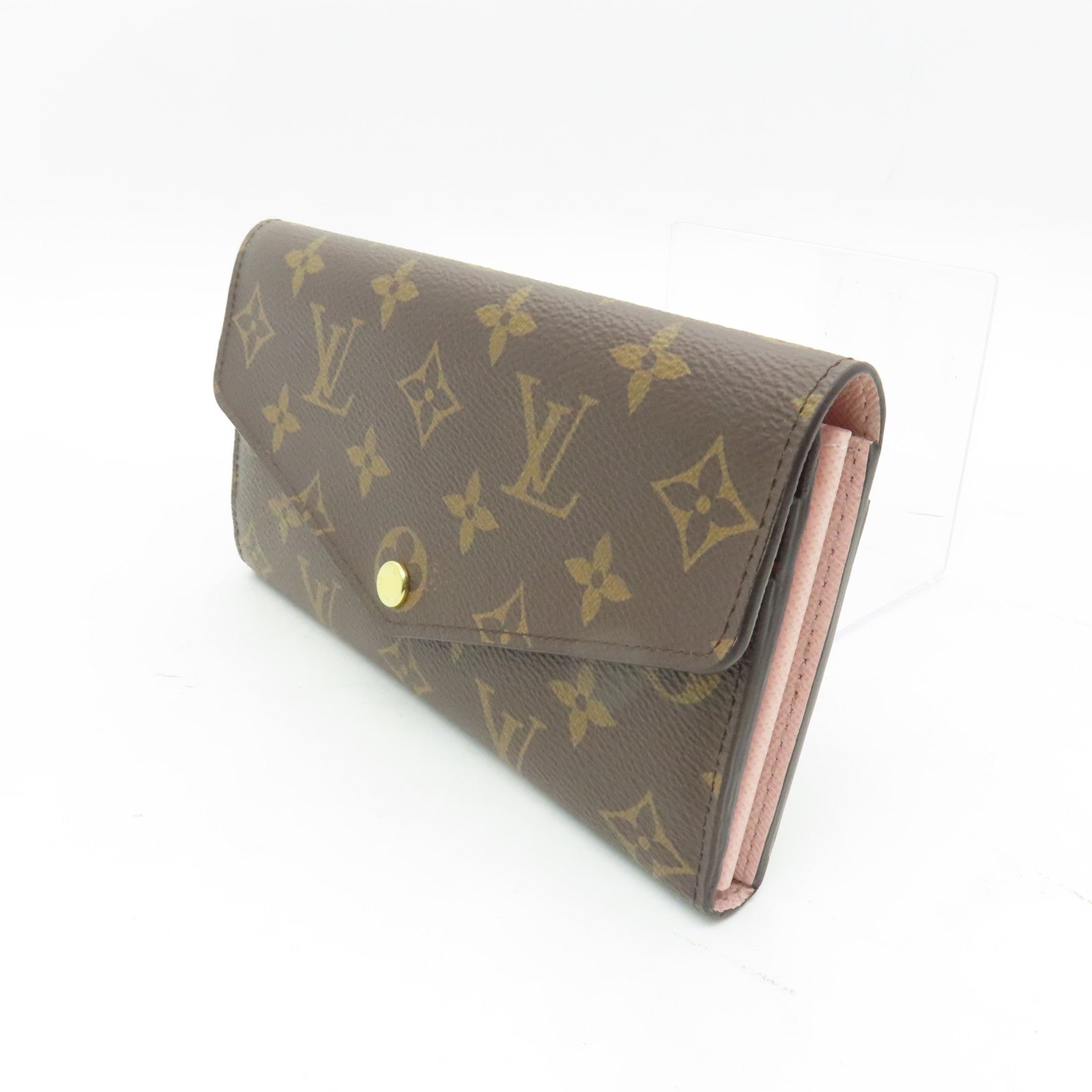 LOUIS VUITTON 【激減優惠】Monogram Sarah Wallet金扣長錢包啡色/粉紅色