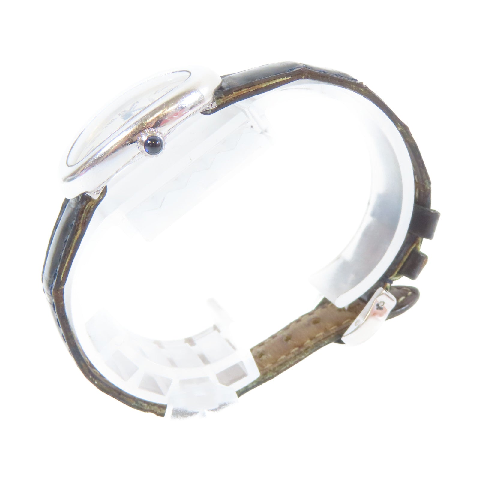 CARTIER 18K白金/皮革Baignoire石英機芯手錶白色#17cm
