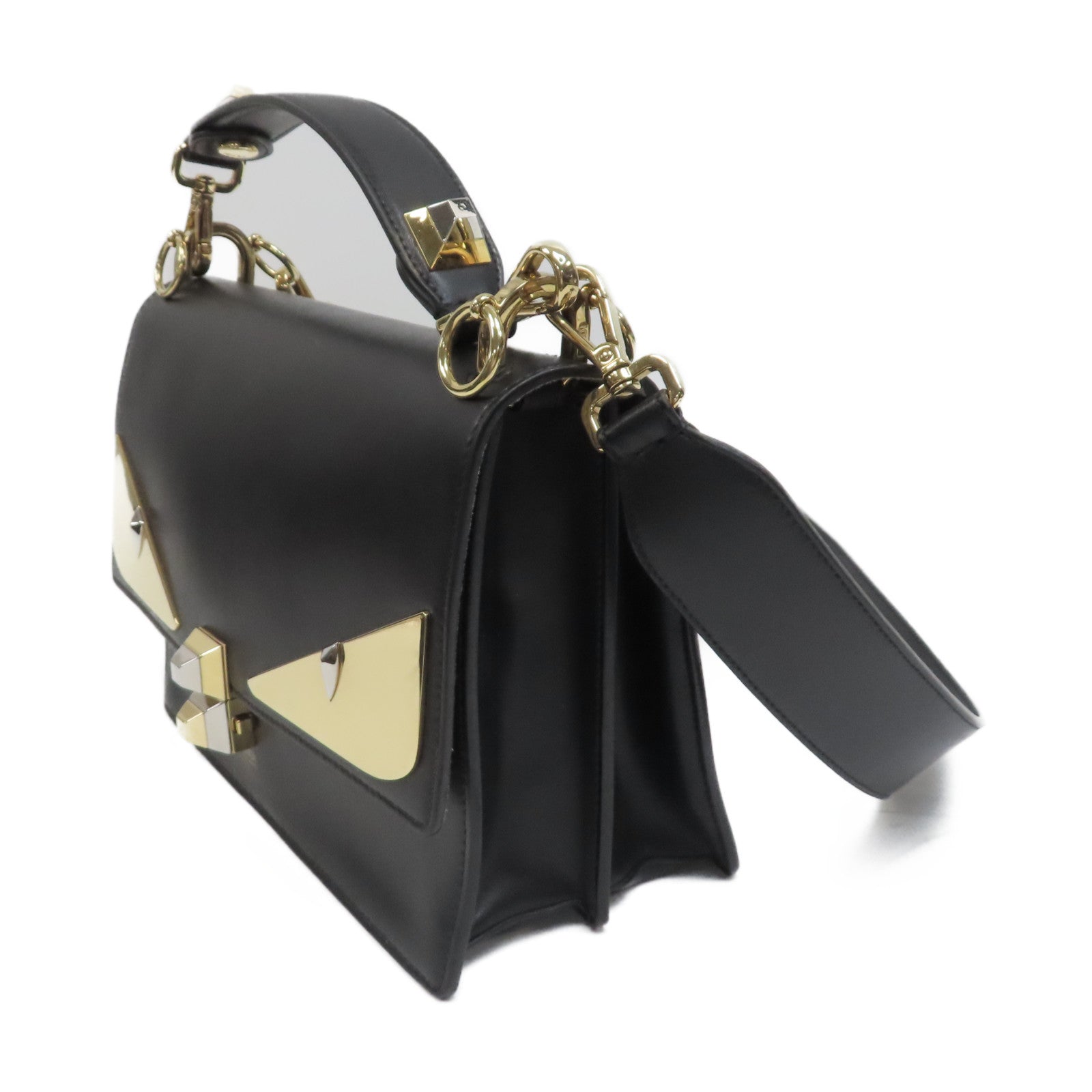 FENDI 牛皮皮革Kan I金扣手挽肩背兩用袋黑色