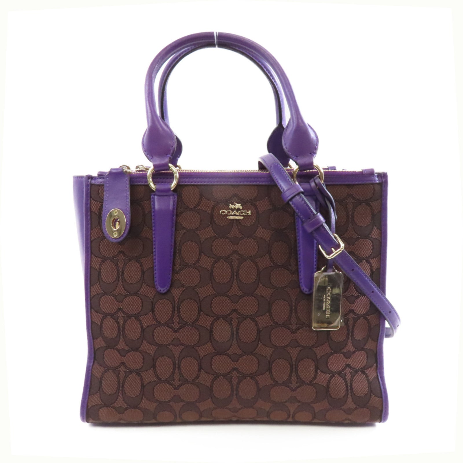 COACH 【激減優惠】帆布2way Shoulder Bag金扣手挽肩背兩用袋棕色