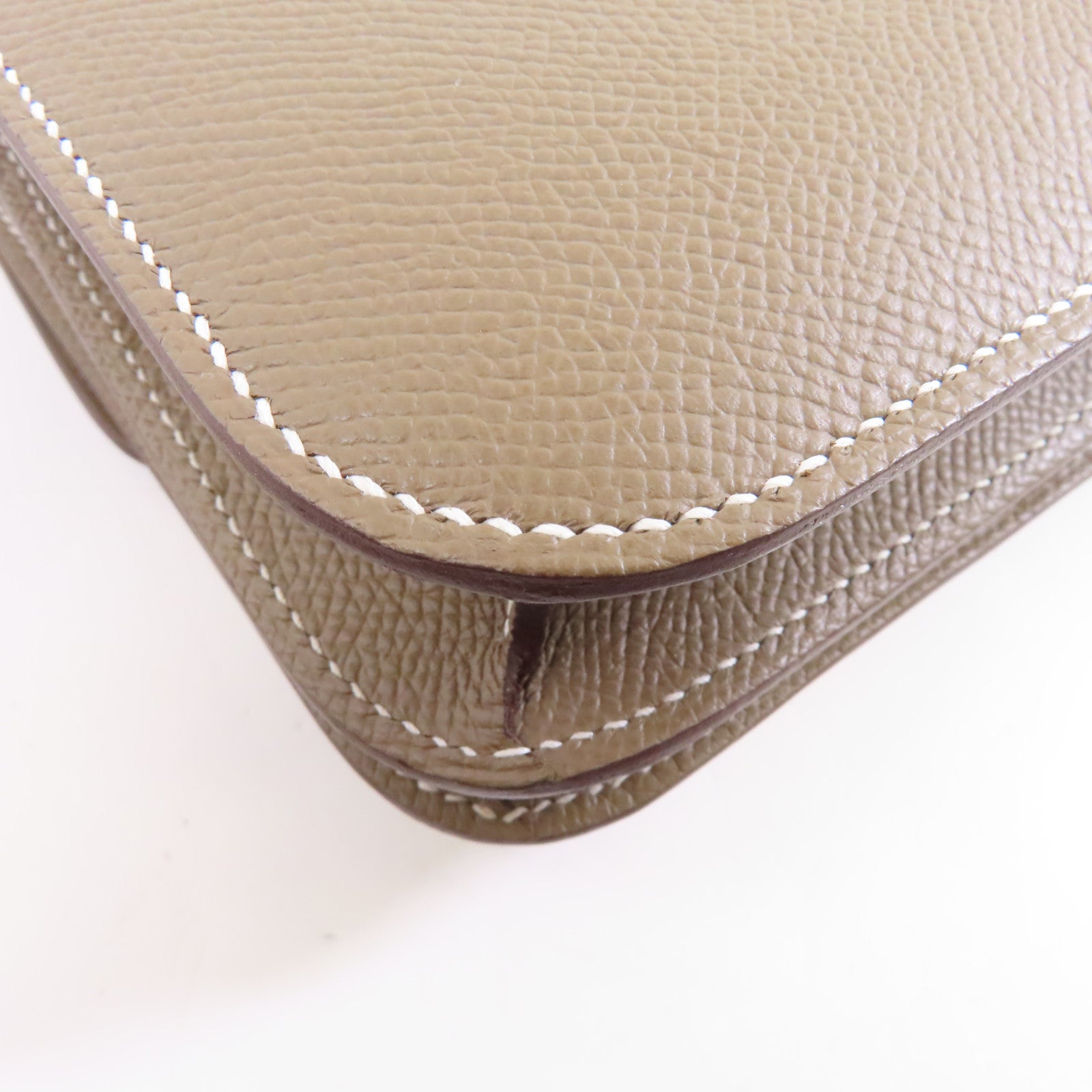 HERMES Epsom皮革Constance Mini金扣肩Etoupe背袋米灰色