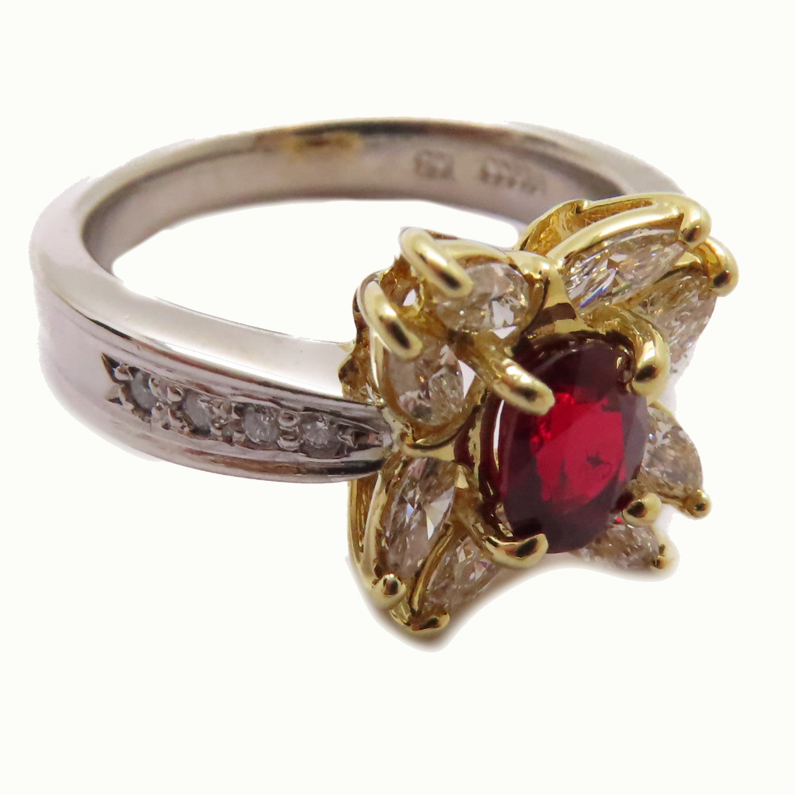 JEWELRY 【激減優惠】18K黃金/PT900鉑金Ruby Diamond Ring 0.63ct紅寶石/0.80ct鑽石戒指US#6