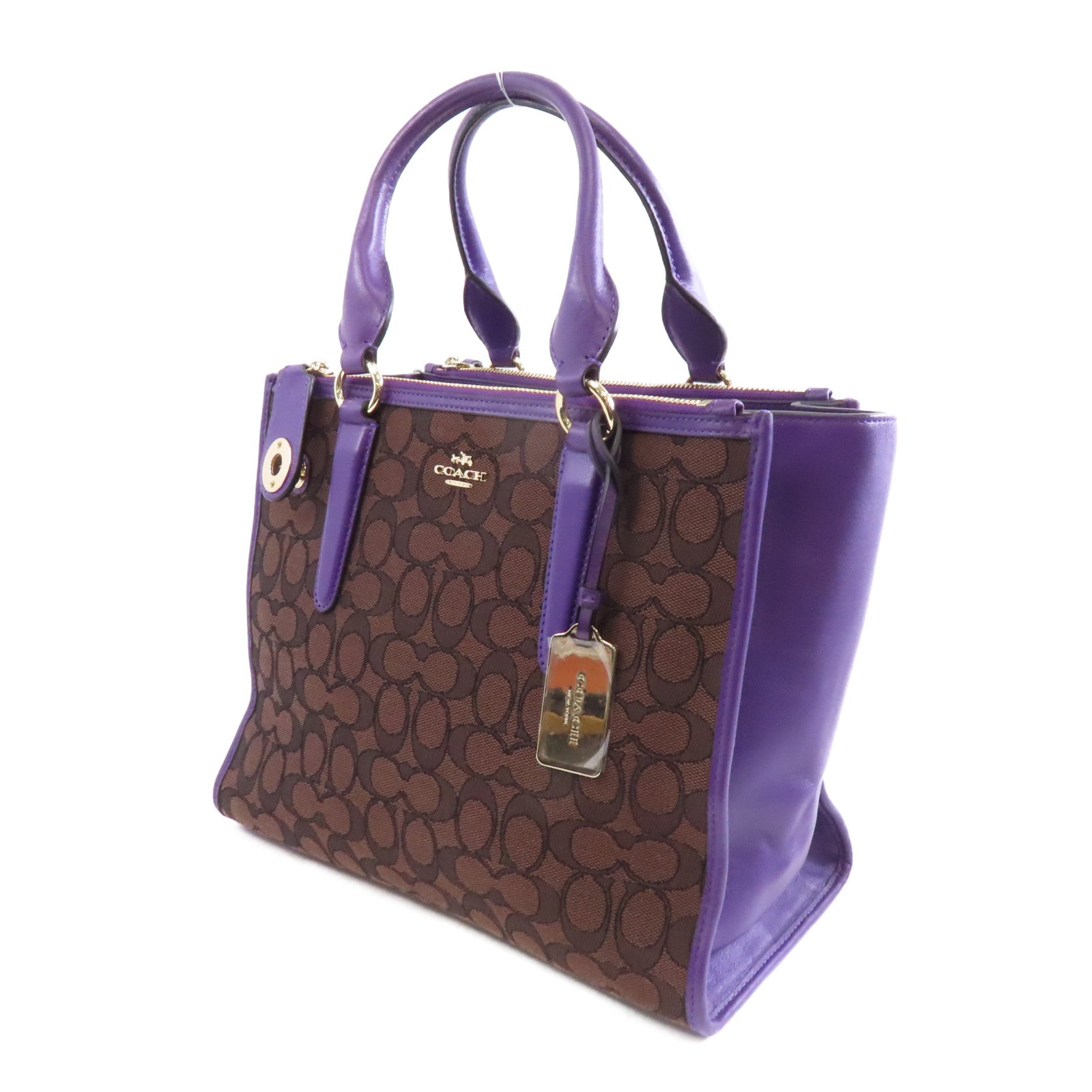 COACH 【激減優惠】帆布2way Shoulder Bag金扣手挽肩背兩用袋棕色
