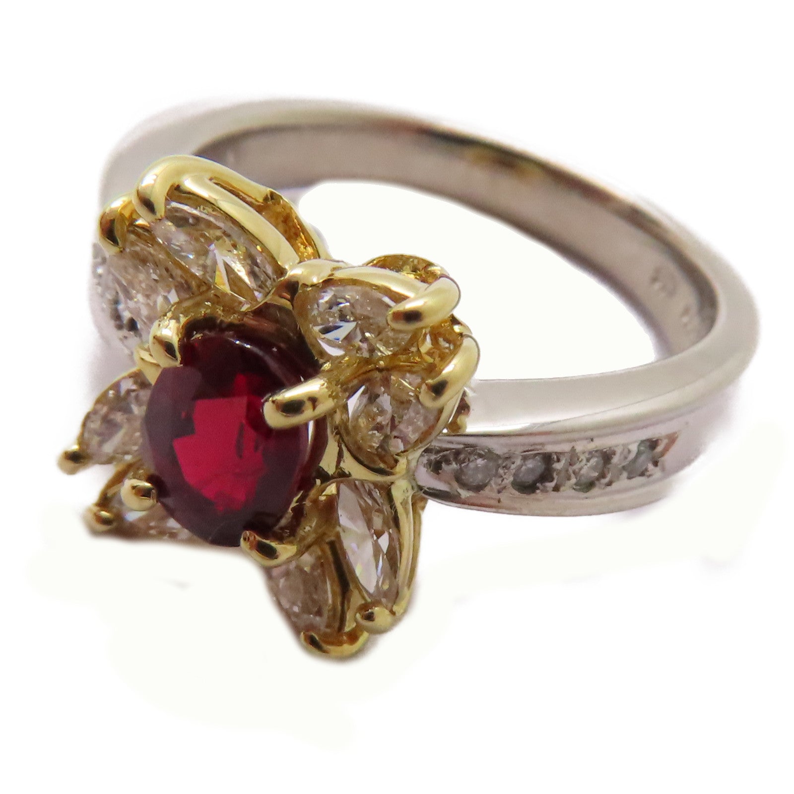 JEWELRY 【激減優惠】18K黃金/PT900鉑金Ruby Diamond Ring 0.63ct紅寶石/0.80ct鑽石戒指US#6