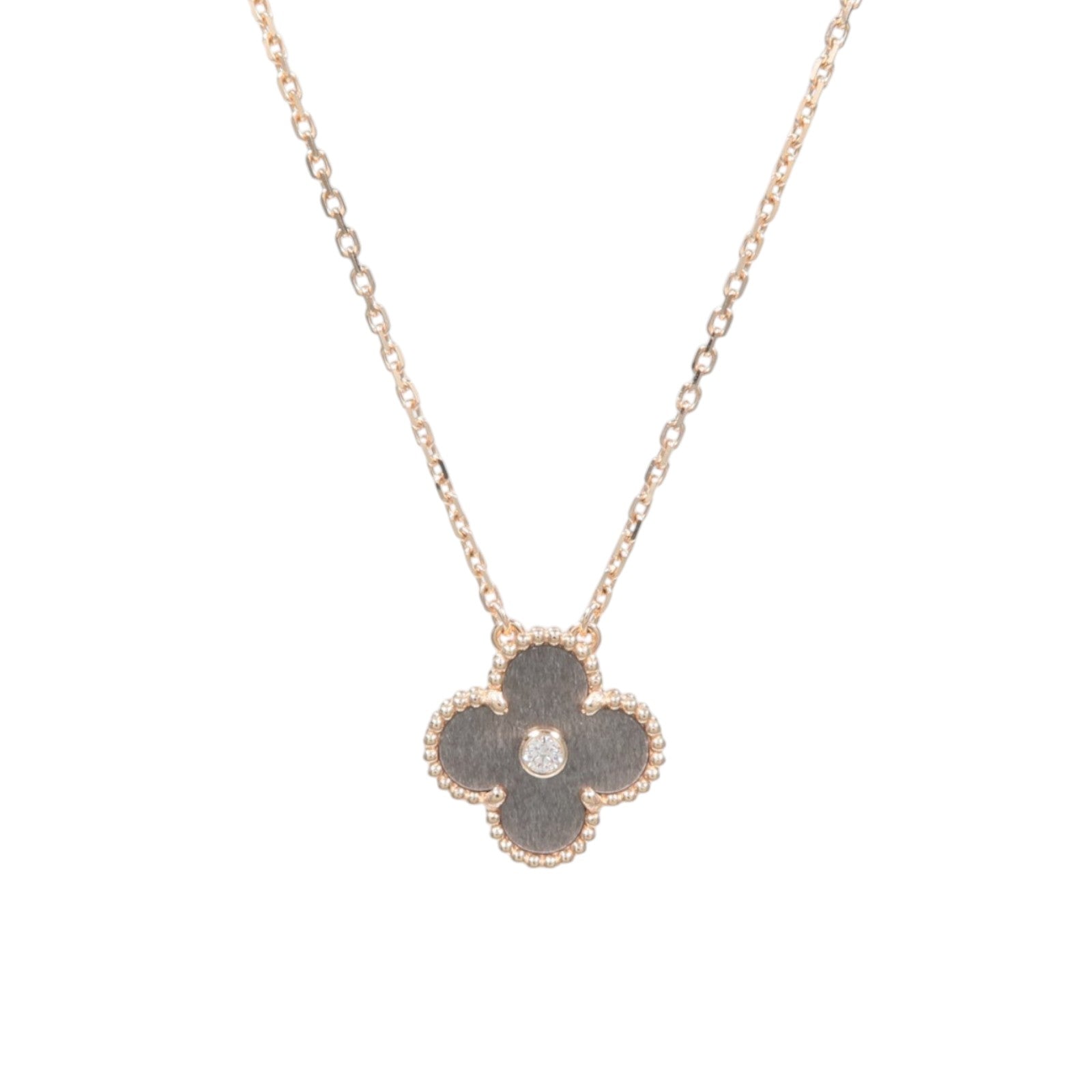 Van Cleef & Arpels 18K玫瑰金Vintage Alhambra 2023 Holiday銀曜石/鑽石項鍊