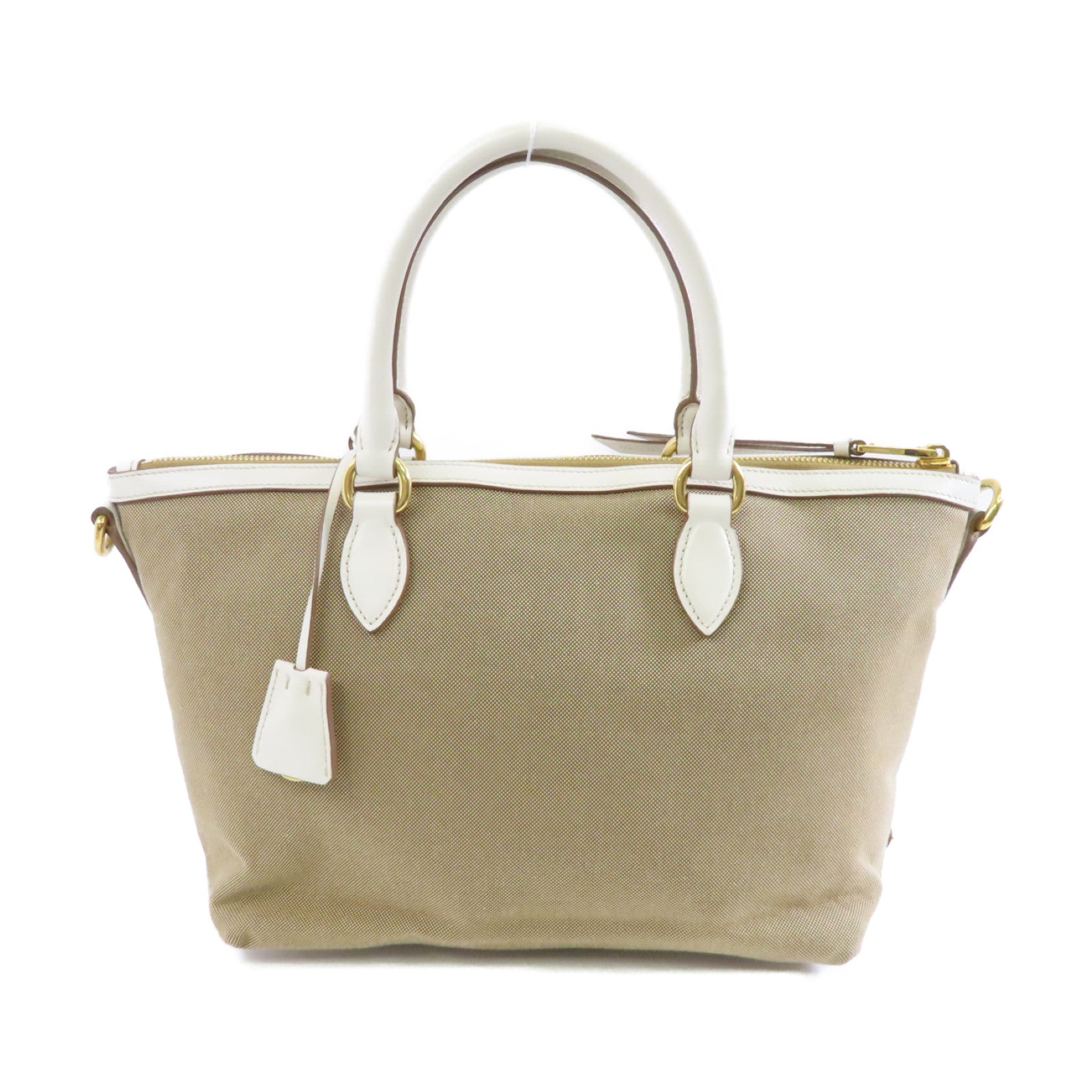 PRADA 帆布Logo Jacquard Shoulder Bag金扣手挽肩背兩用袋啡色/白色