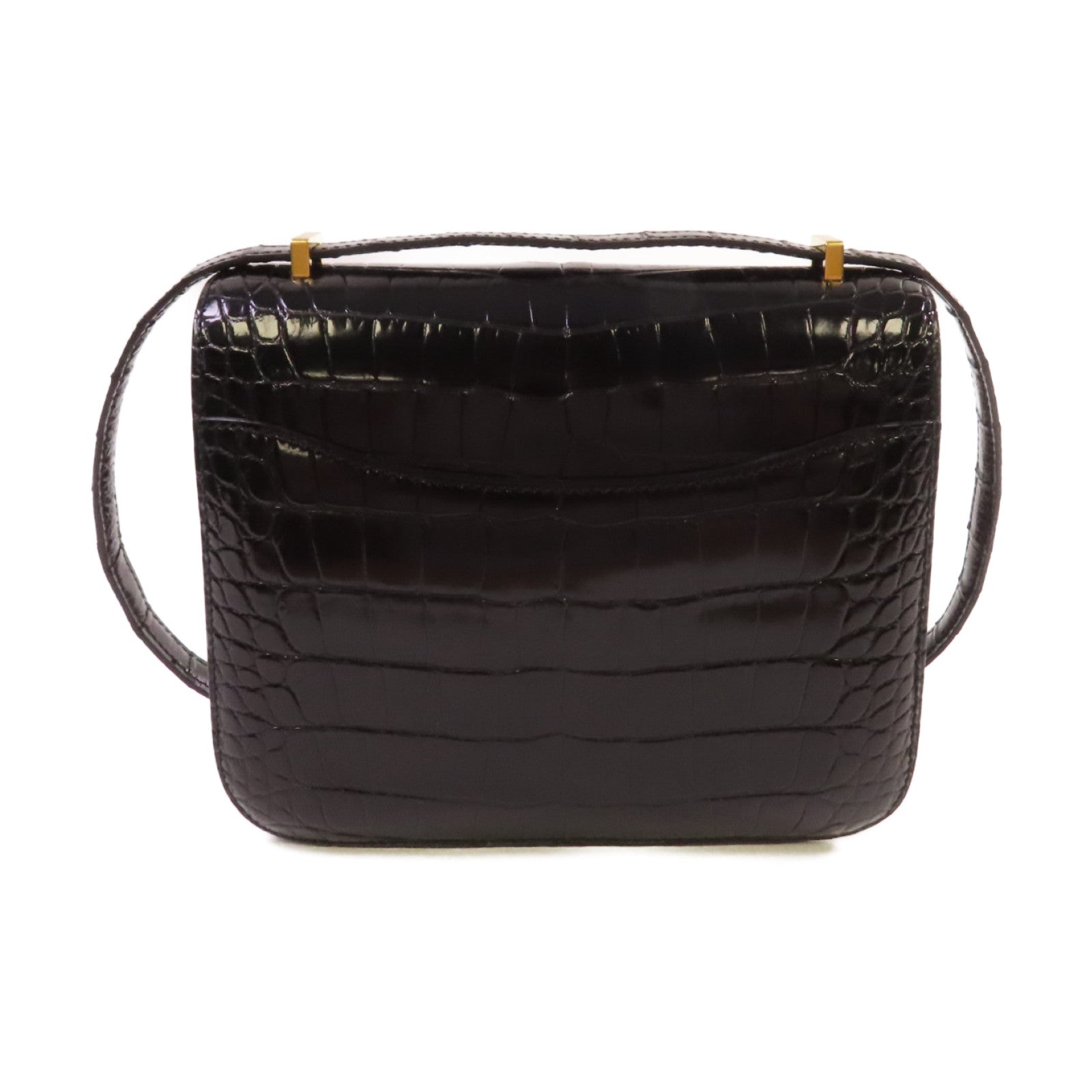 HERMES 鱷魚皮革Constance Mini Shoulder Bag金扣肩背袋黑色