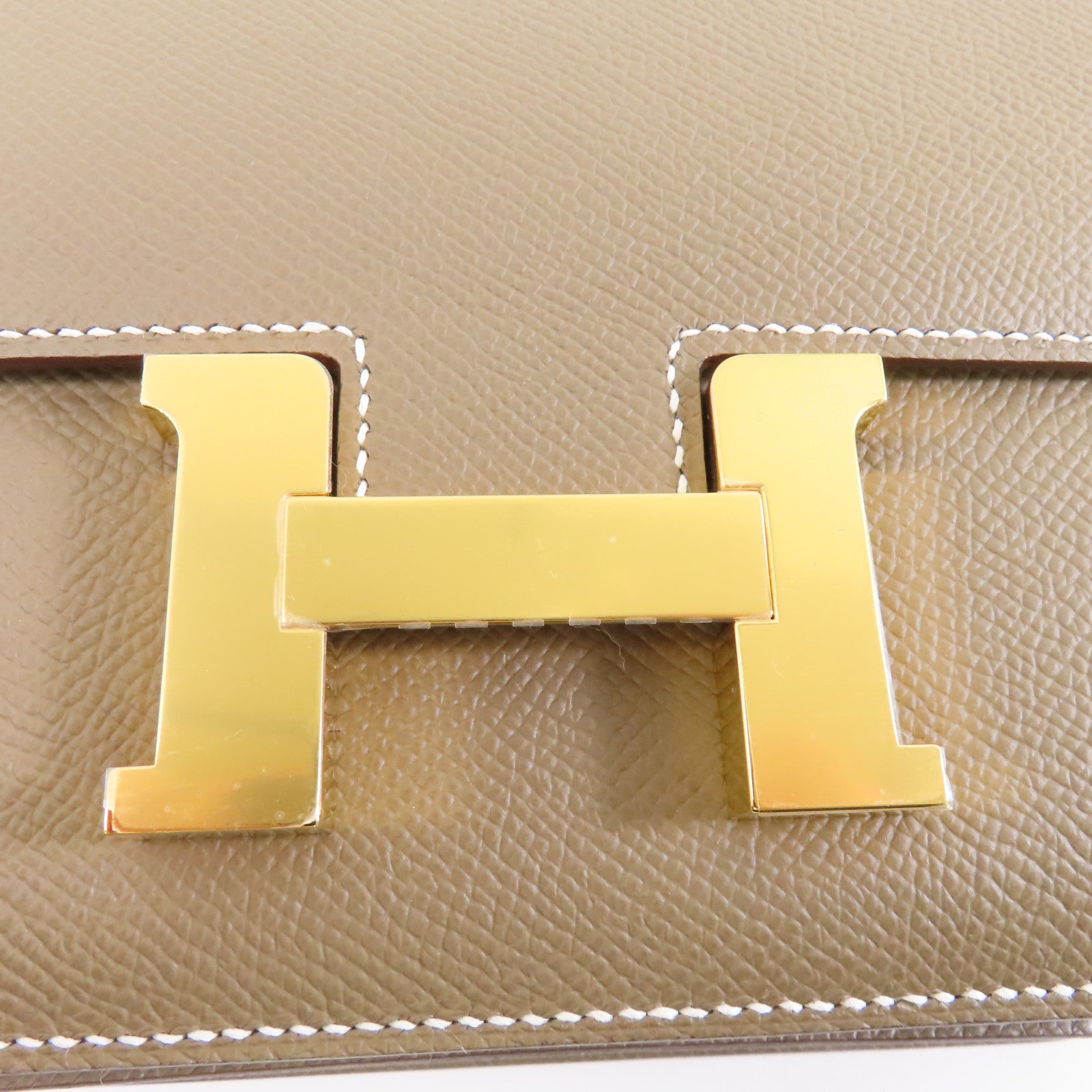 HERMES Epsom皮革Constance Mini金扣肩Etoupe背袋米灰色