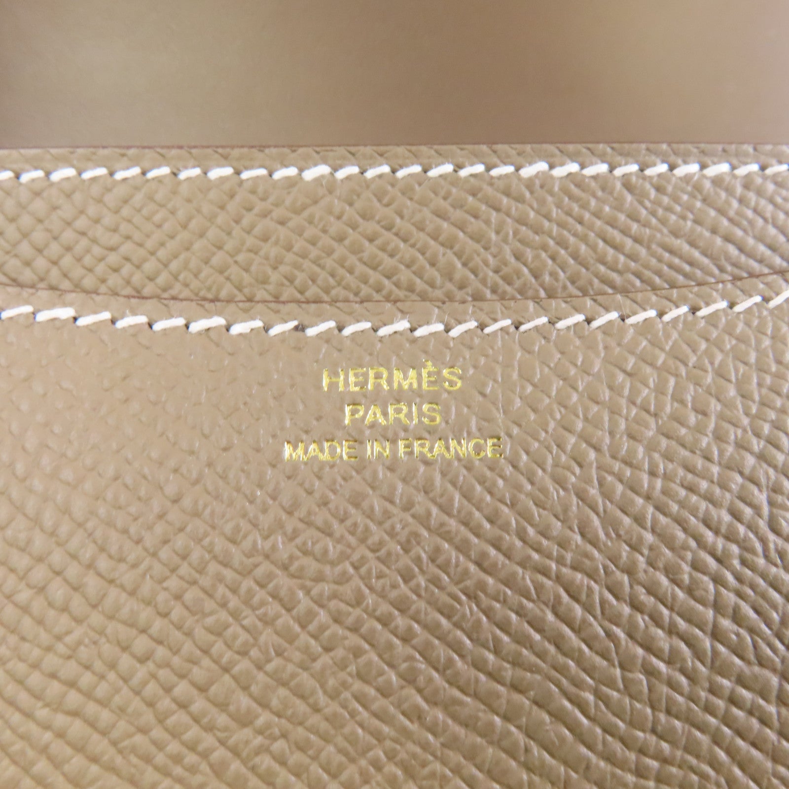 HERMES Epsom皮革Constance Mini金扣肩Etoupe背袋米灰色