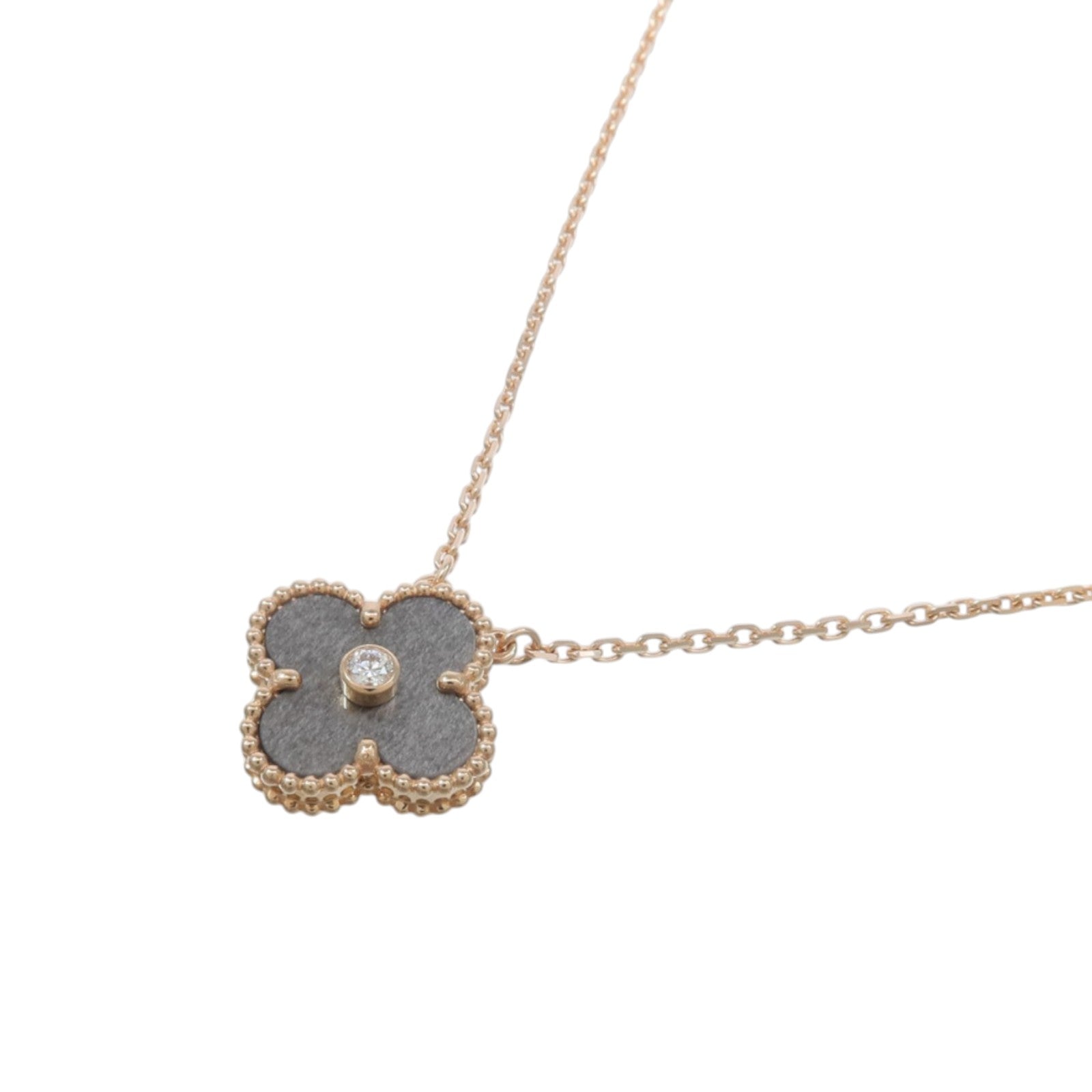 Van Cleef & Arpels 18K玫瑰金Vintage Alhambra 2023 Holiday銀曜石/鑽石項鍊