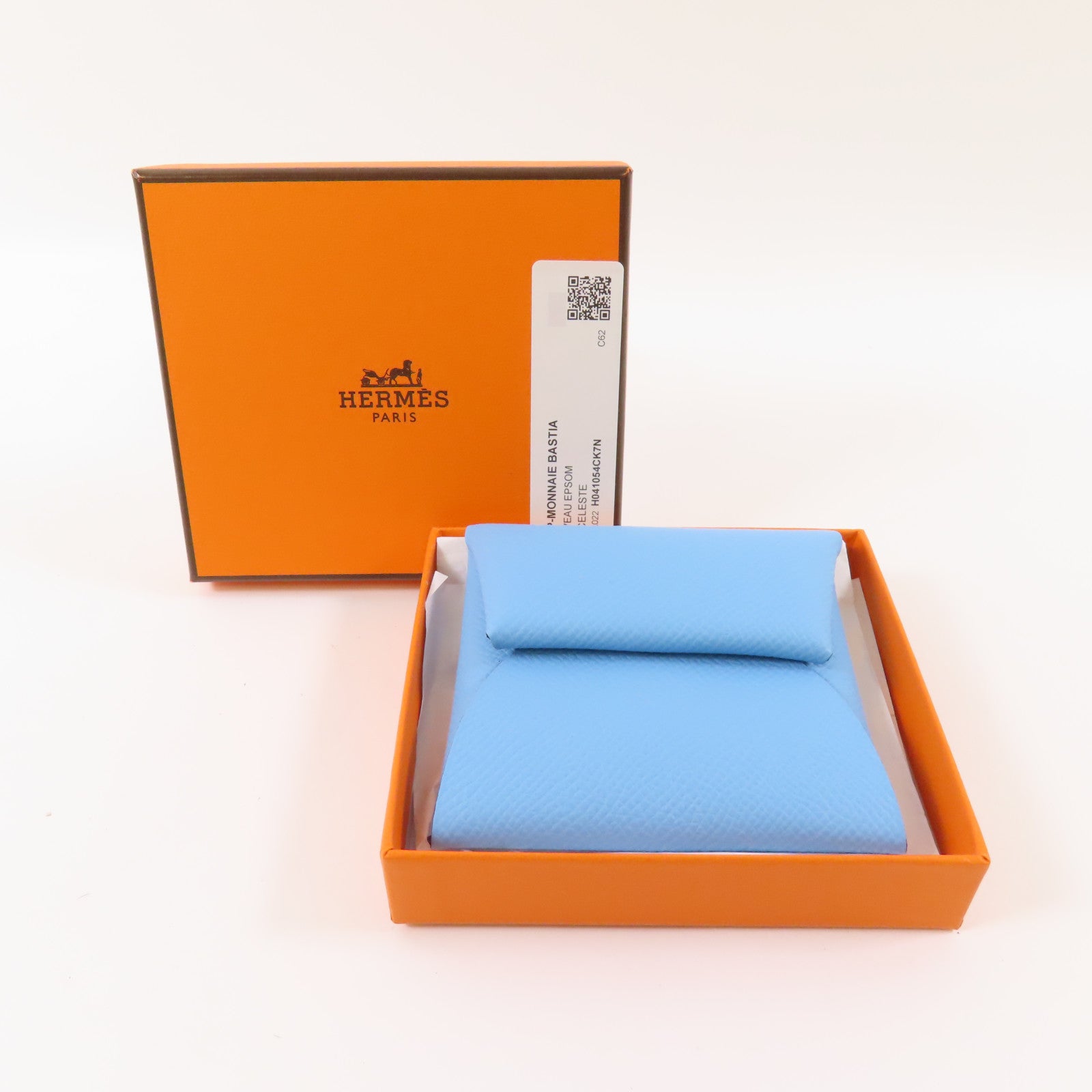 HERMES Epsom皮革Bastia銀扣零錢包Celeste