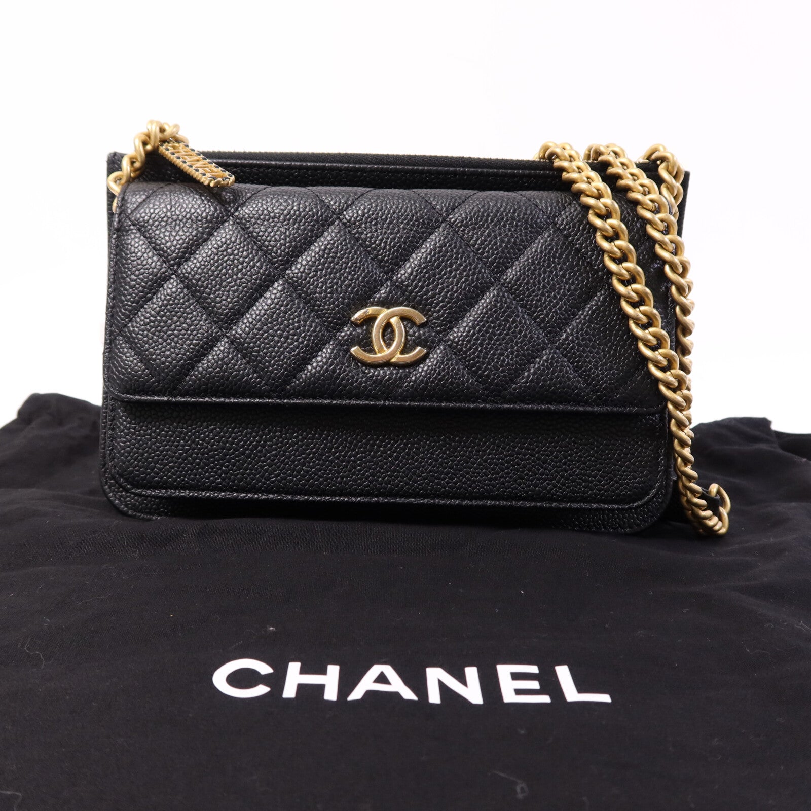 CHANEL 牛皮皮革Chain Shoulder Bag金扣鏈帶肩背袋