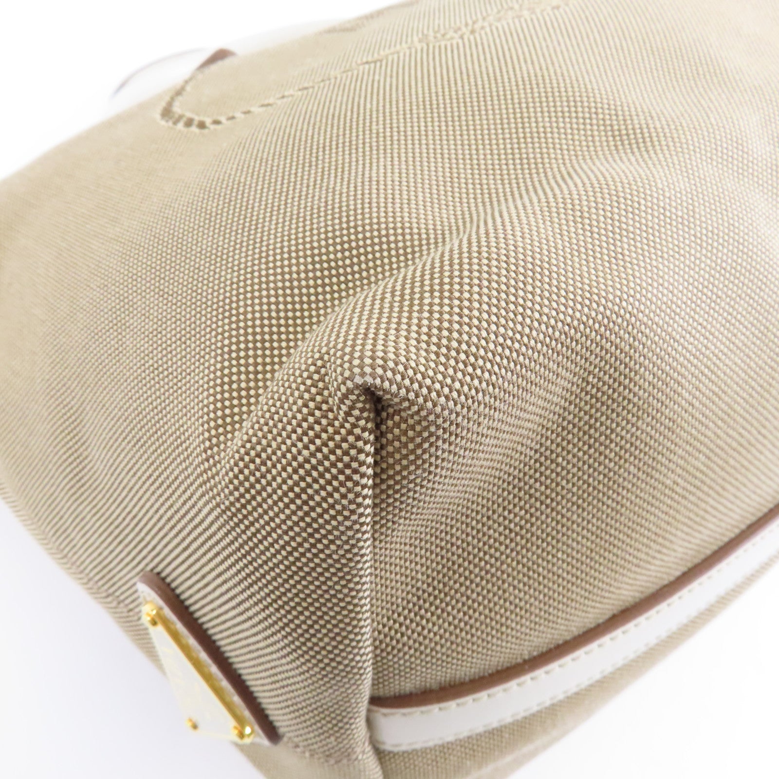 PRADA 帆布Logo Jacquard Shoulder Bag金扣手挽肩背兩用袋啡色/白色