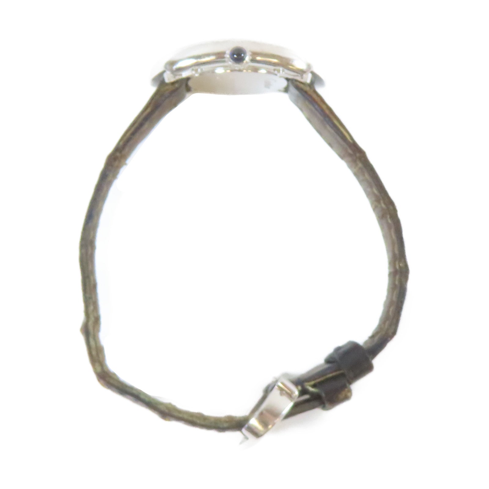 CARTIER 18K白金/皮革Baignoire石英機芯手錶白色#17cm