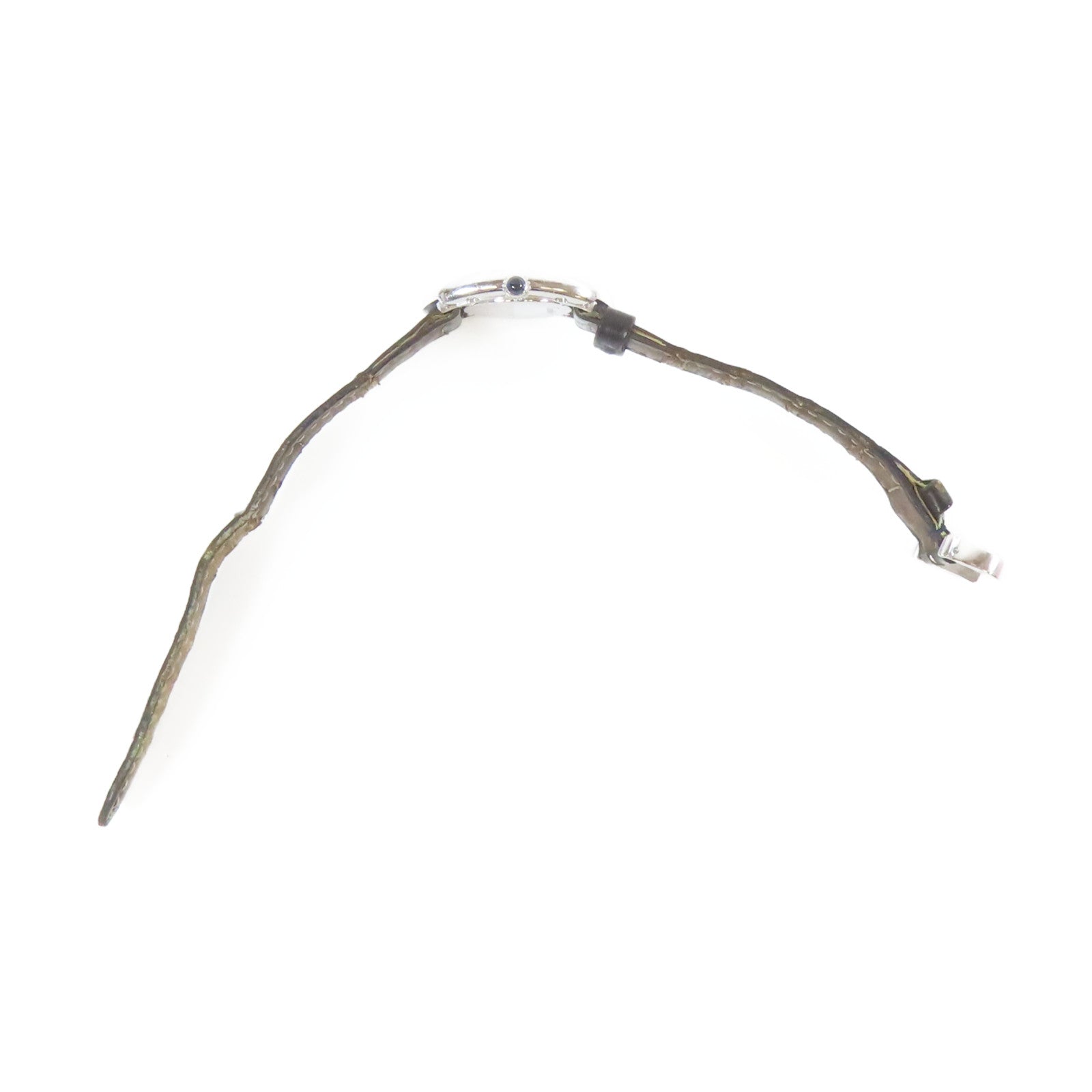 CARTIER 18K白金/皮革Baignoire石英機芯手錶白色#17cm