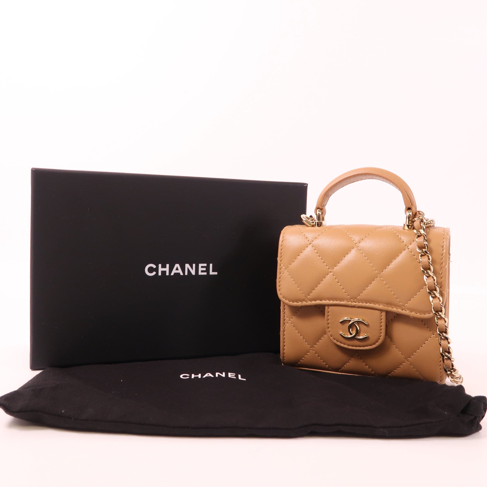 CHANEL CC GHW Mini Flap Bag With Handle 2 Way Bag AP2682 Leather Brown