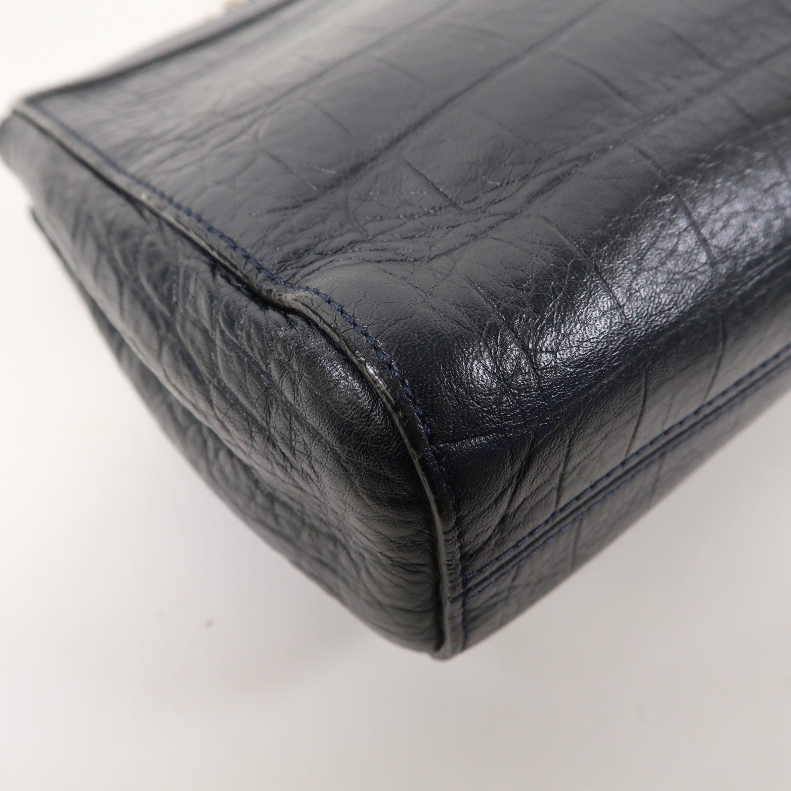MULBERRY 牛皮皮革Chain Shoulder Bag金扣鏈帶肩背袋深藍色