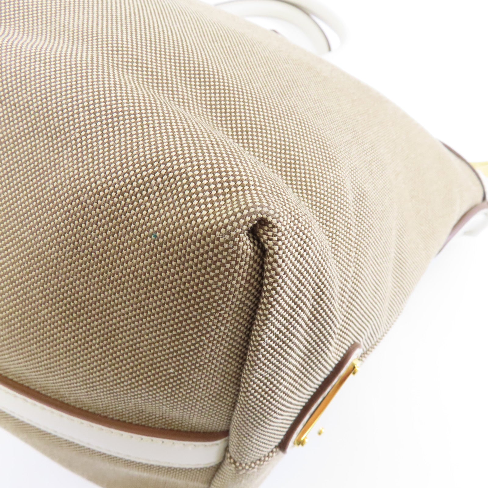PRADA 帆布Logo Jacquard Shoulder Bag金扣手挽肩背兩用袋啡色/白色