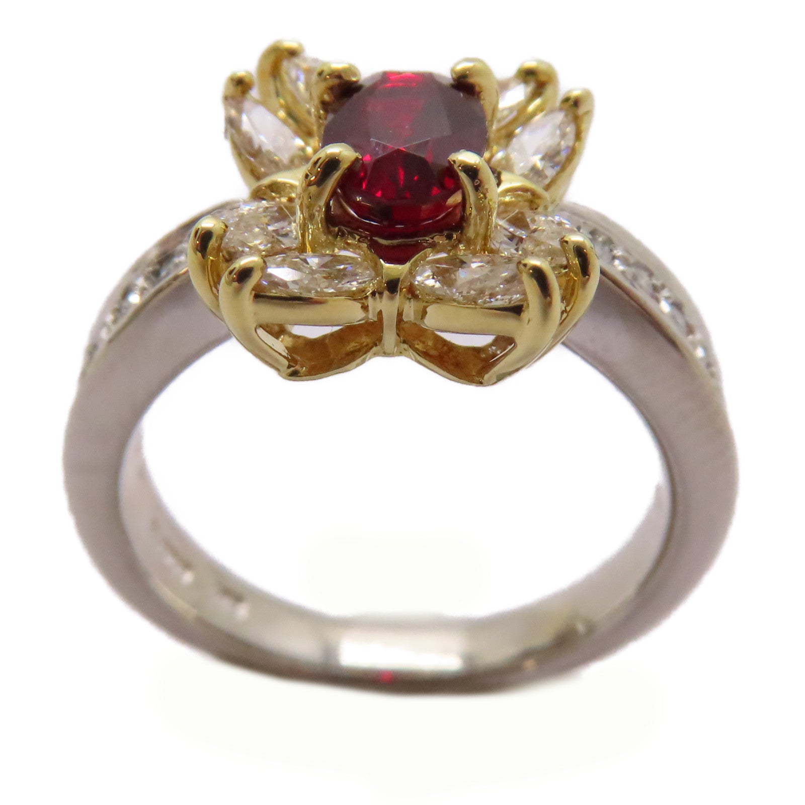 JEWELRY 【激減優惠】18K黃金/PT900鉑金Ruby Diamond Ring 0.63ct紅寶石/0.80ct鑽石戒指US#6