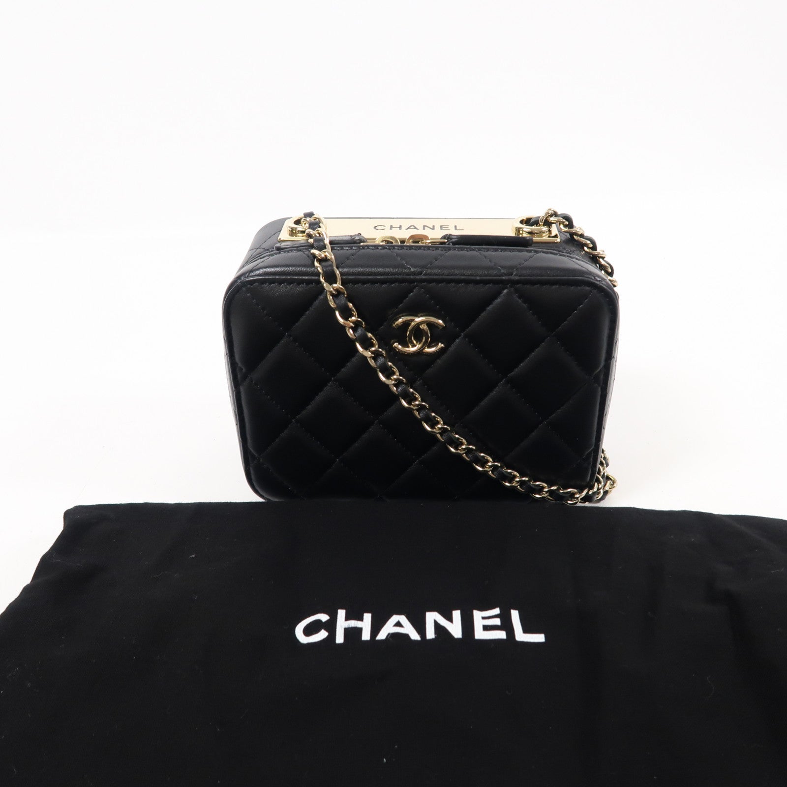 CHANEL 羊皮皮革Chain Shoulder金扣鏈帶肩背袋