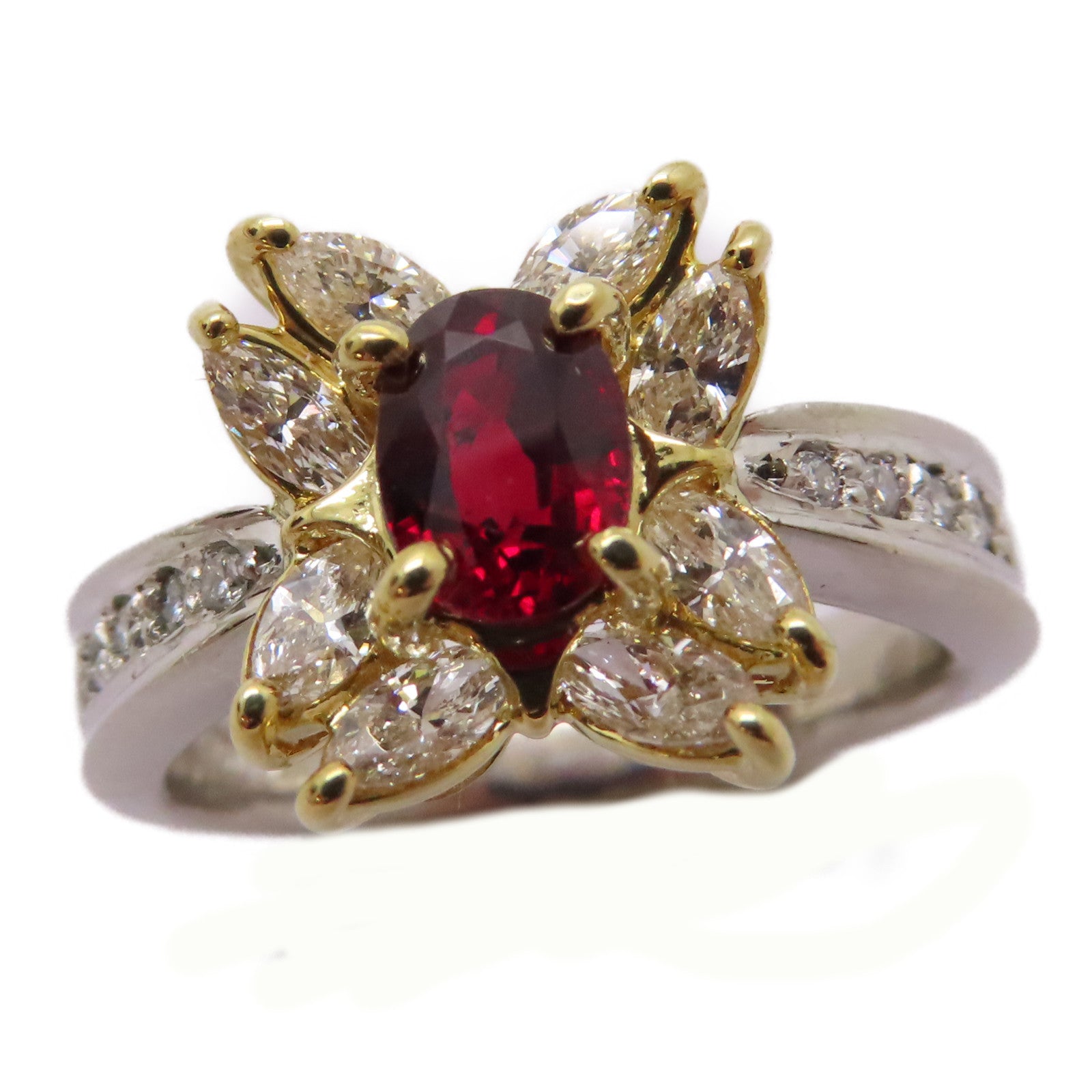 JEWELRY 【激減優惠】18K黃金/PT900鉑金Ruby Diamond Ring 0.63ct紅寶石/0.80ct鑽石戒指US#6