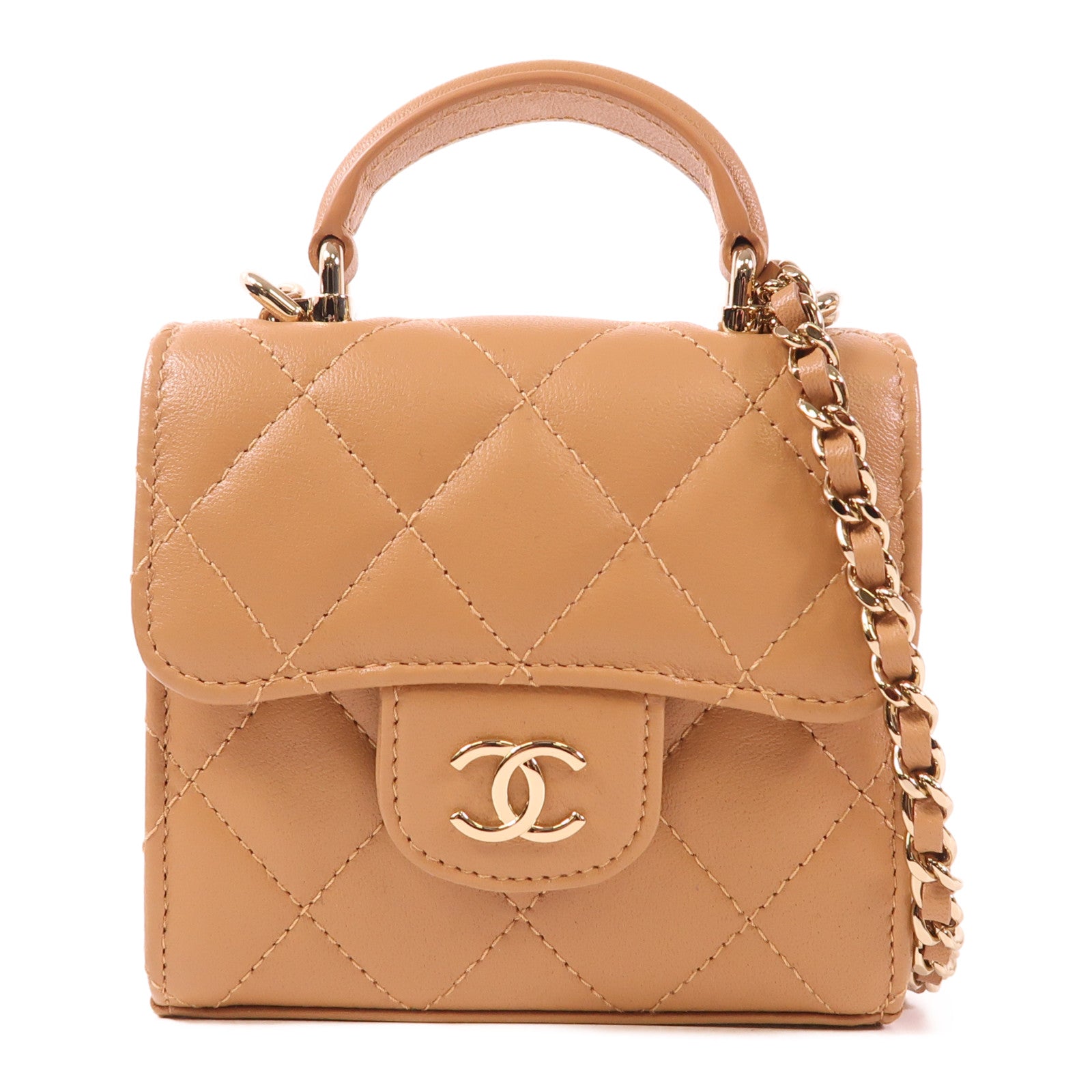 CHANEL CC GHW Mini Flap Bag With Handle 2 Way Bag AP2682 Leather Brown